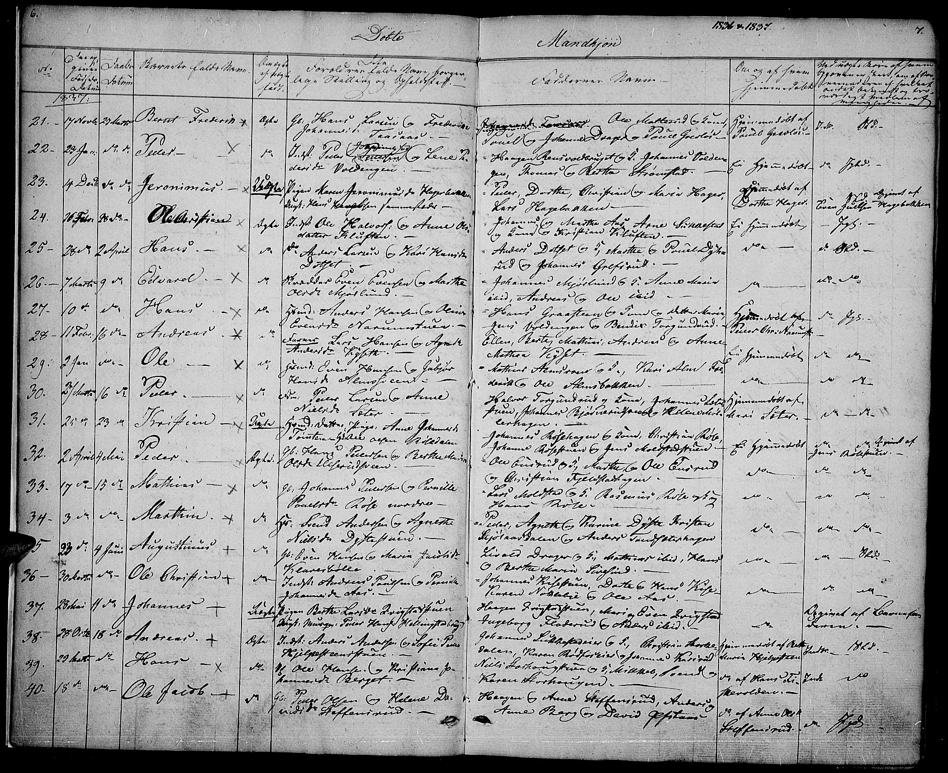 Vestre Toten prestekontor, SAH/PREST-108/H/Ha/Haa/L0003: Parish register (official) no. 3, 1836-1843, p. 6-7
