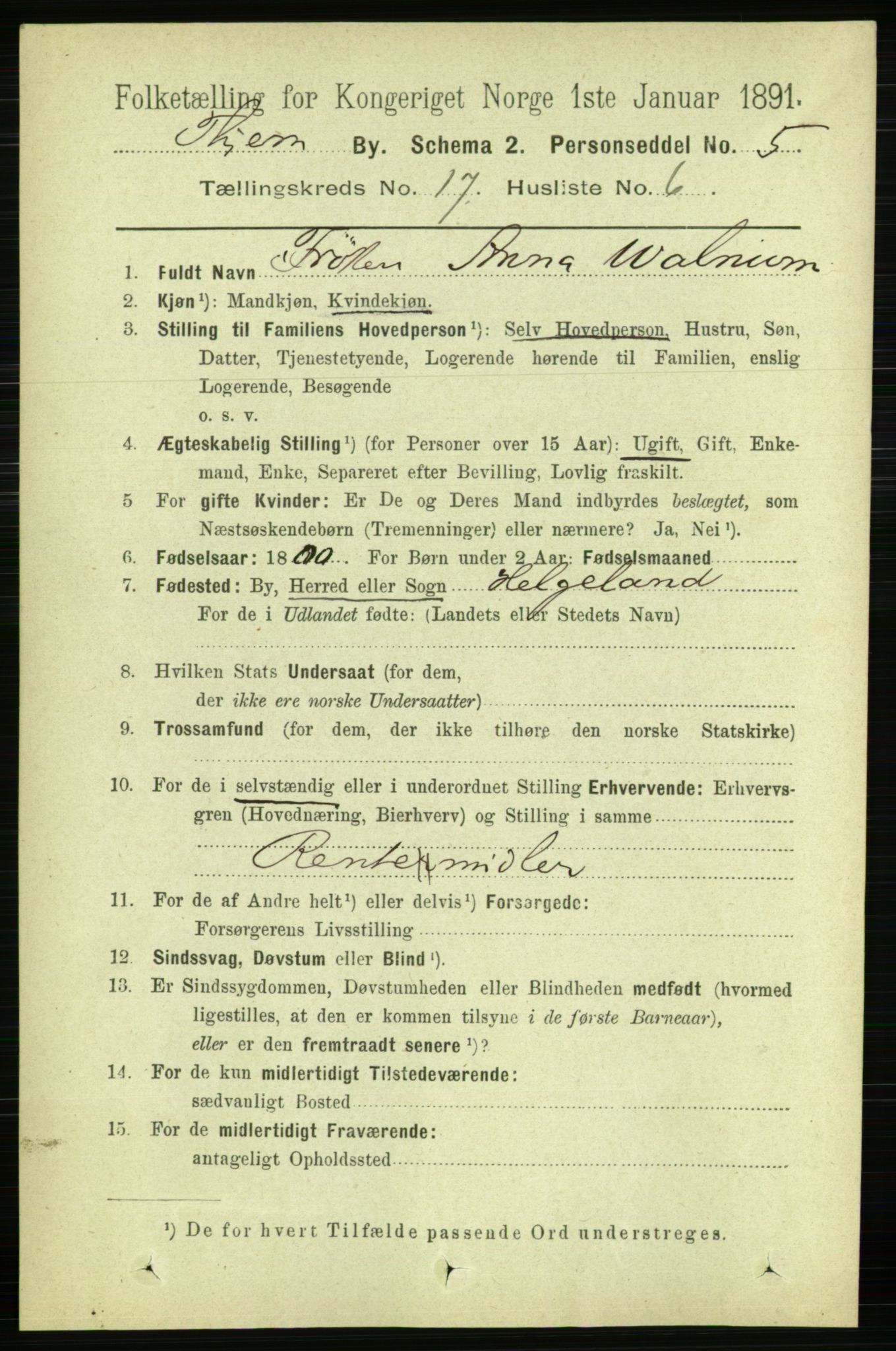 RA, 1891 census for 1601 Trondheim, 1891, p. 13267