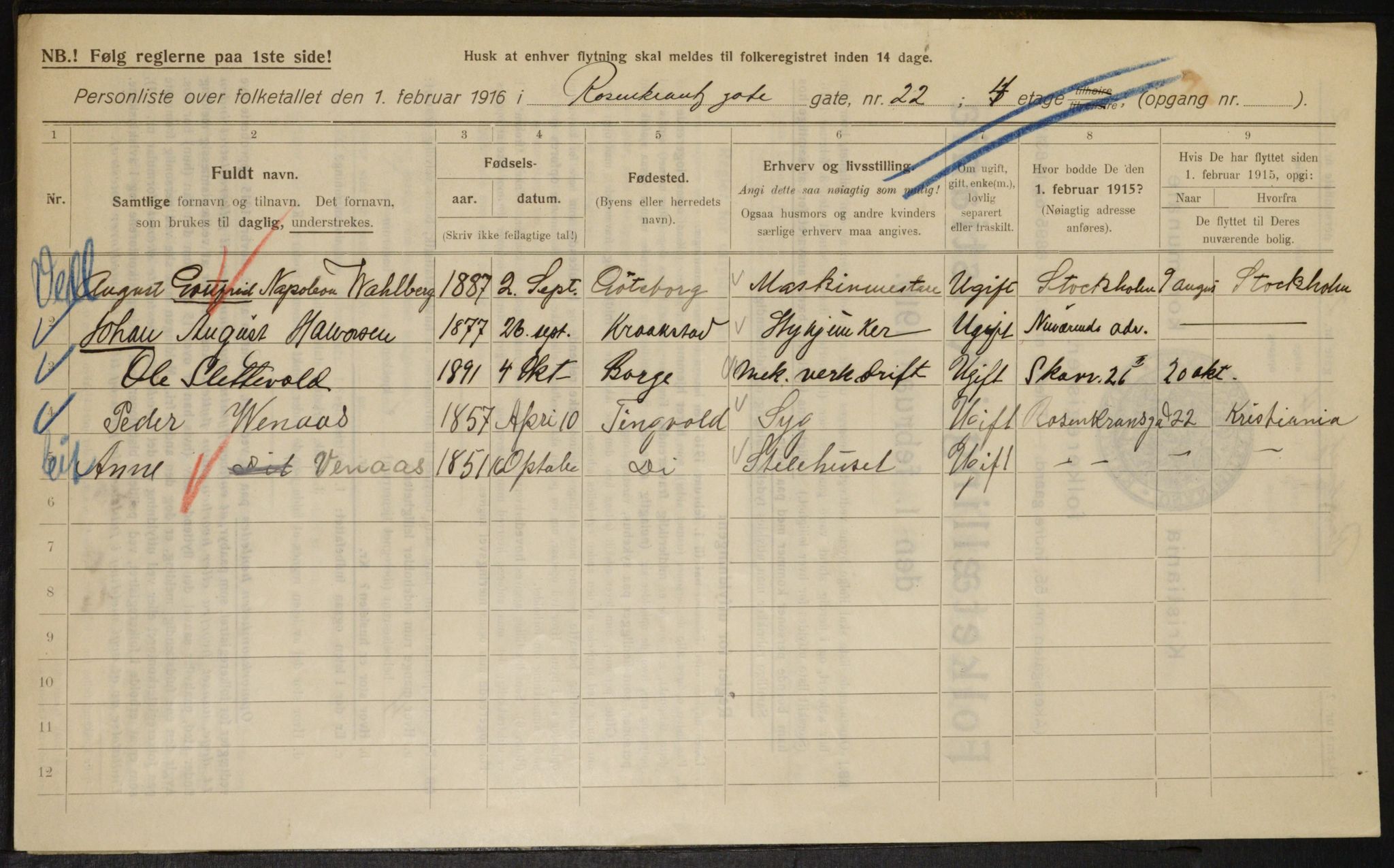 OBA, Municipal Census 1916 for Kristiania, 1916, p. 86281