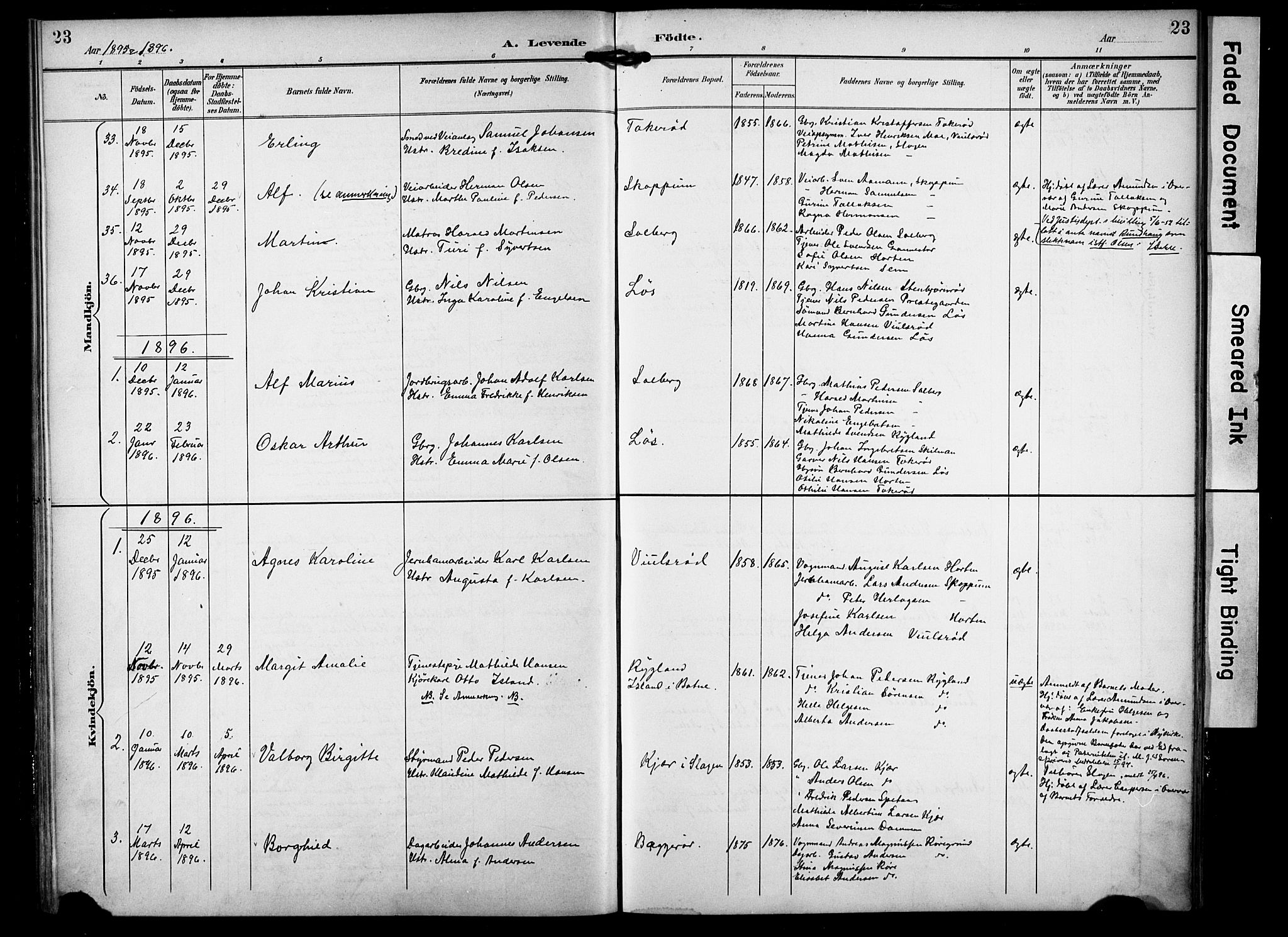 Borre kirkebøker, SAKO/A-338/F/Fa/L0010: Parish register (official) no. I 10, 1892-1896, p. 23