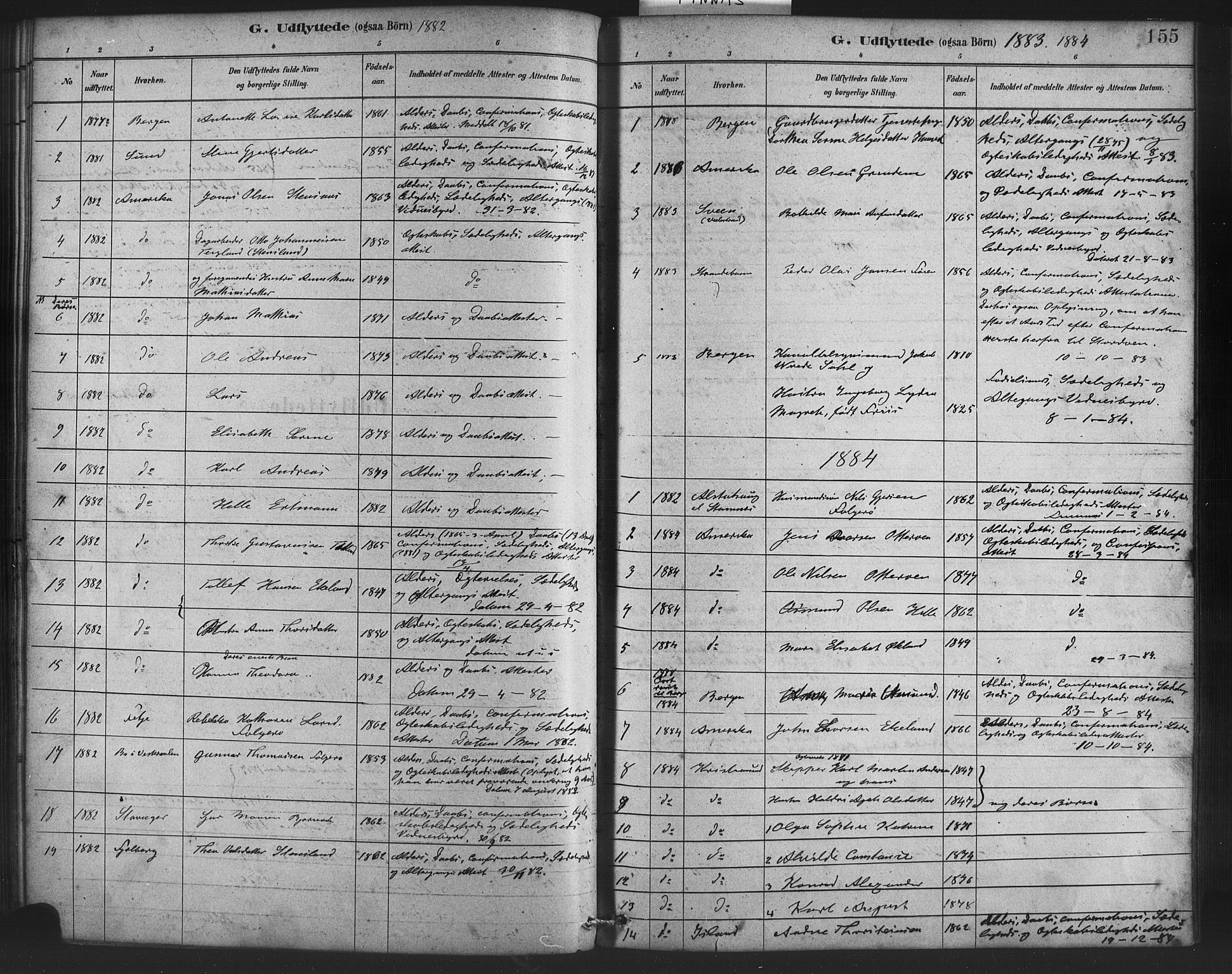 Finnås sokneprestembete, SAB/A-99925/H/Ha/Haa/Haab/L0001: Parish register (official) no. B 1, 1881-1894, p. 155