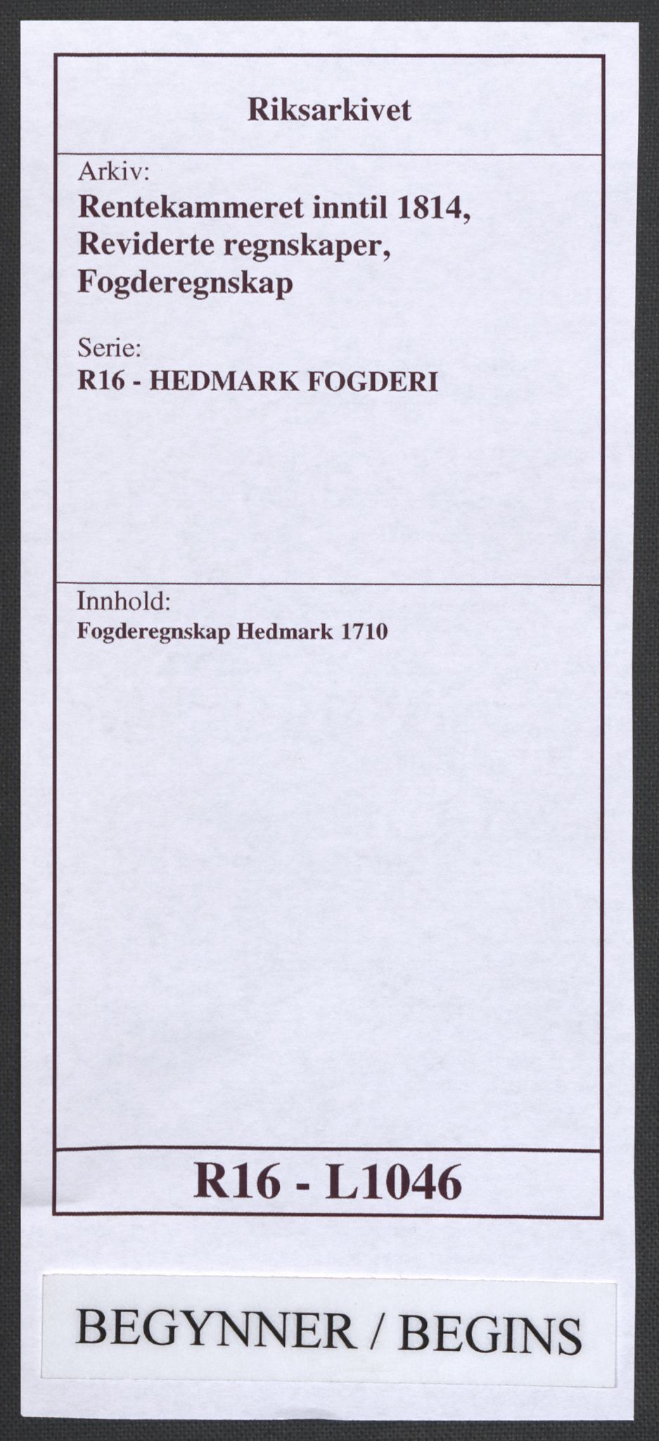 Rentekammeret inntil 1814, Reviderte regnskaper, Fogderegnskap, RA/EA-4092/R16/L1046: Fogderegnskap Hedmark, 1710, p. 1