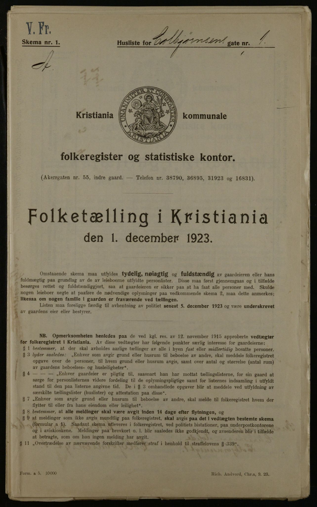 OBA, Municipal Census 1923 for Kristiania, 1923, p. 14573