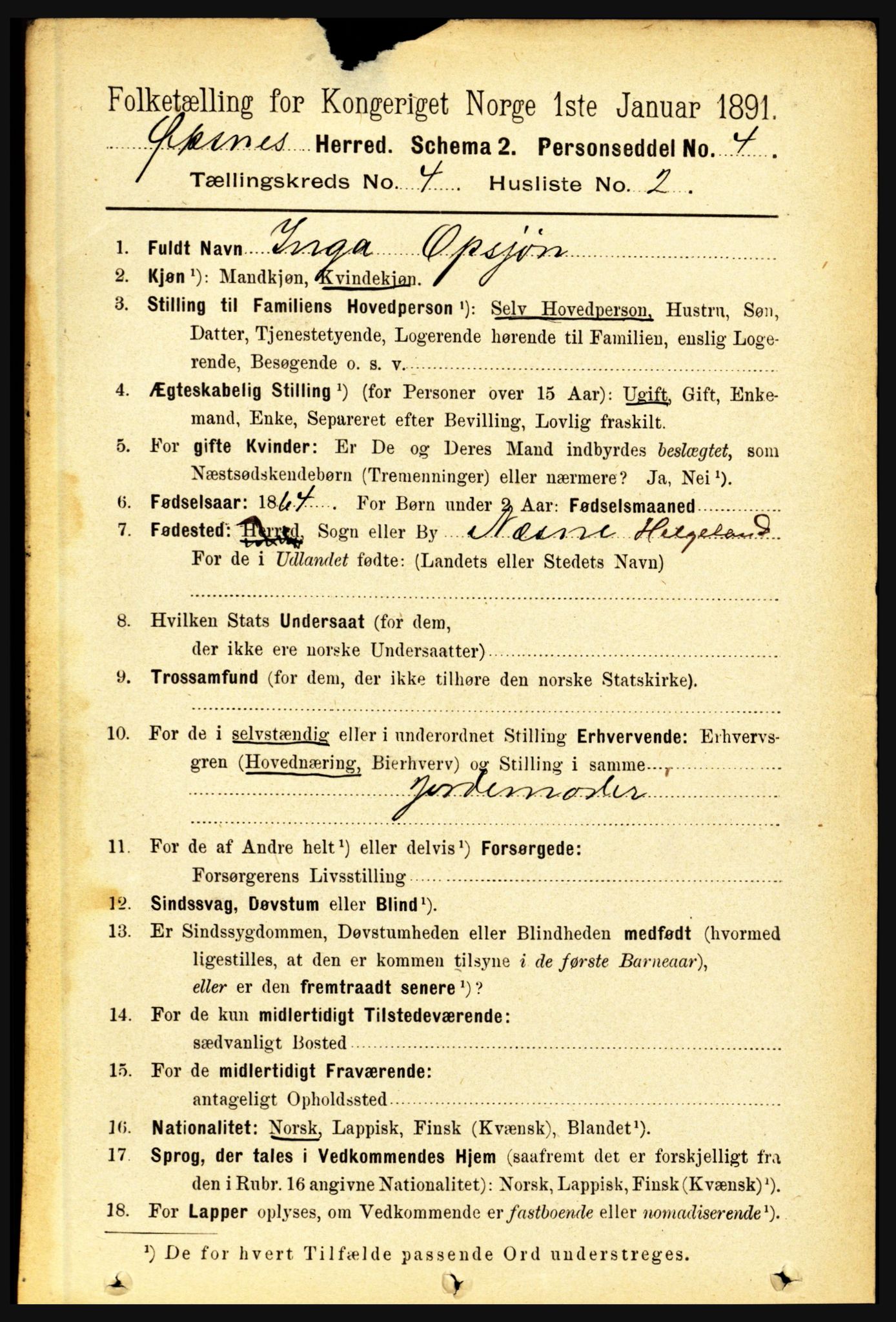 RA, 1891 census for 1868 Øksnes, 1891, p. 1713