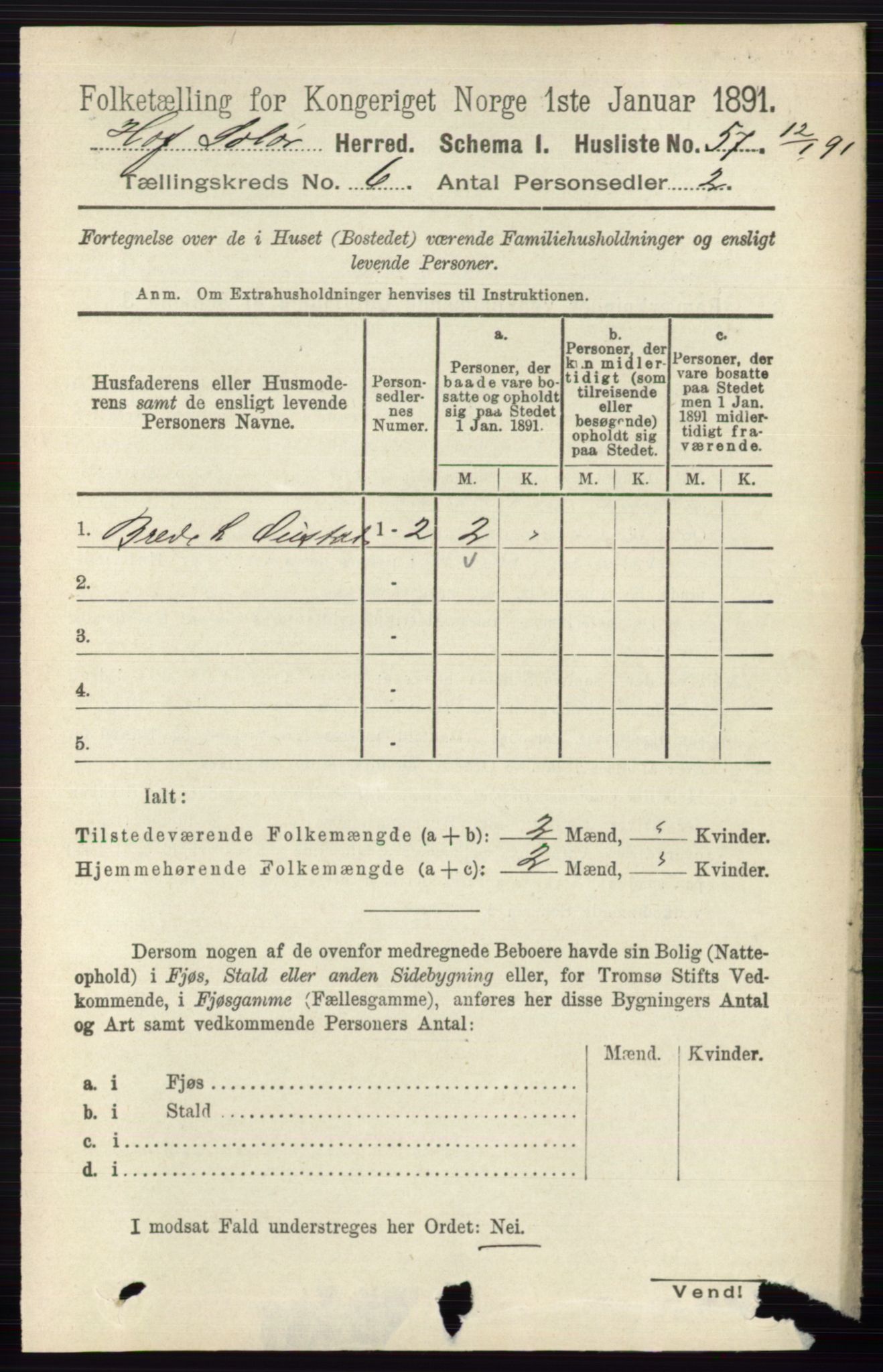 RA, 1891 census for 0424 Hof, 1891, p. 2247