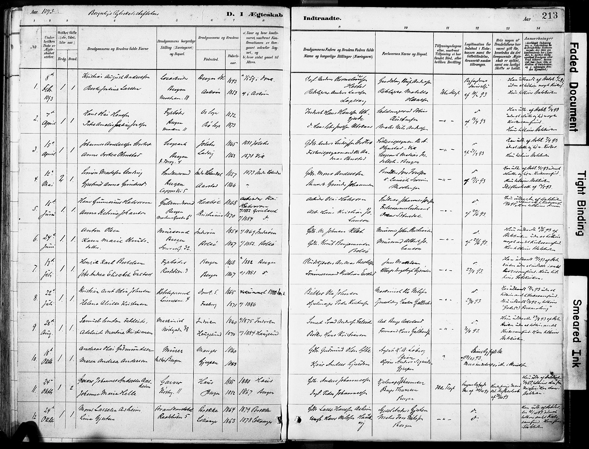 Domkirken sokneprestembete, SAB/A-74801/H/Haa/L0037: Parish register (official) no. D 4, 1880-1907, p. 213