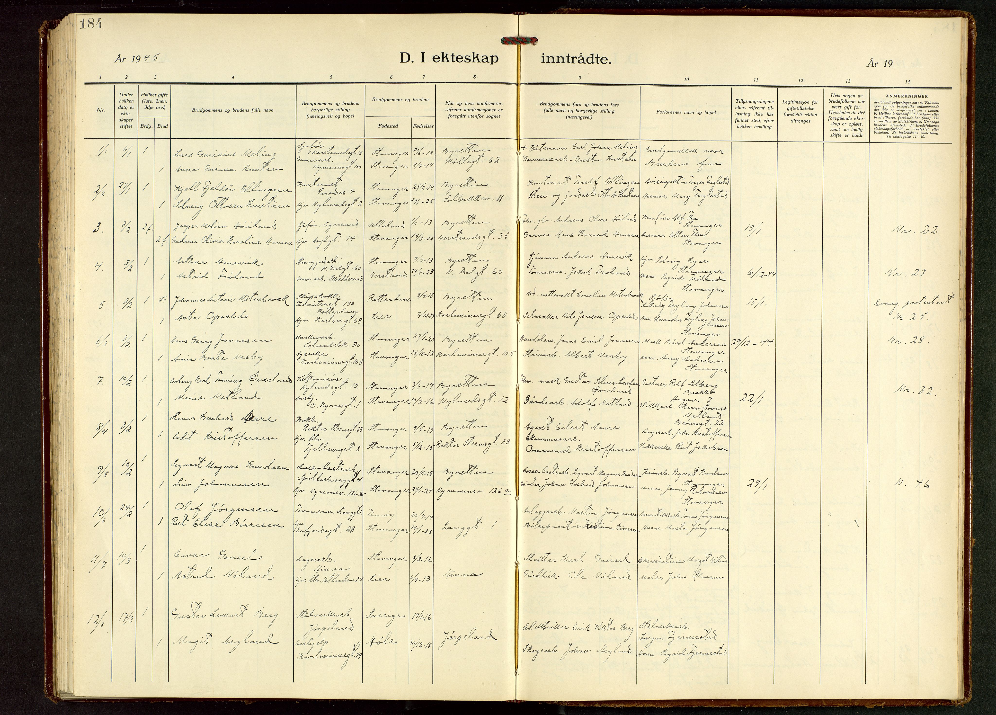 St. Johannes sokneprestkontor, AV/SAST-A-101814/001/30/30BB/L0010: Parish register (copy) no. B 10, 1933-1946, p. 184