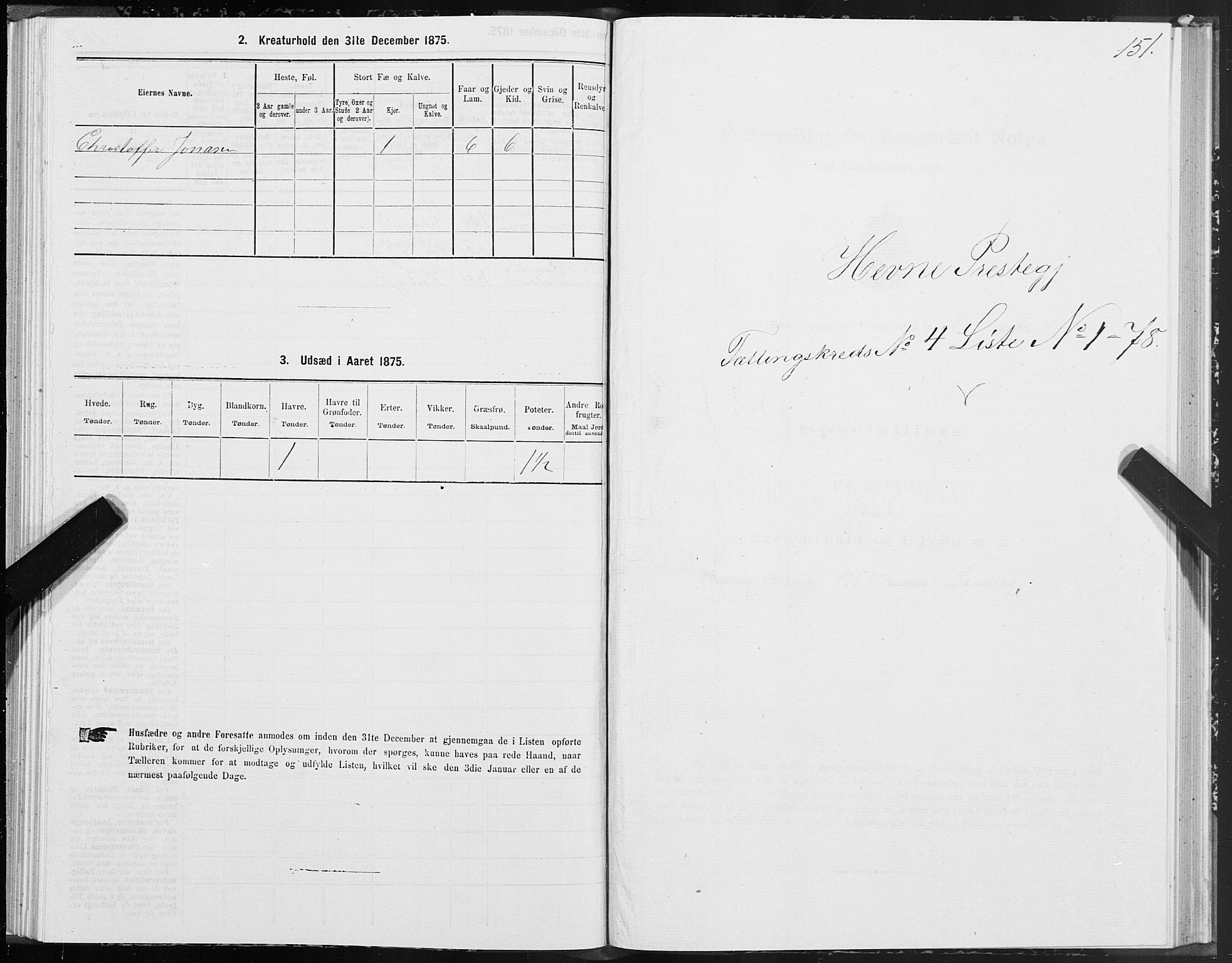 SAT, 1875 census for 1612P Hemne, 1875, p. 2151