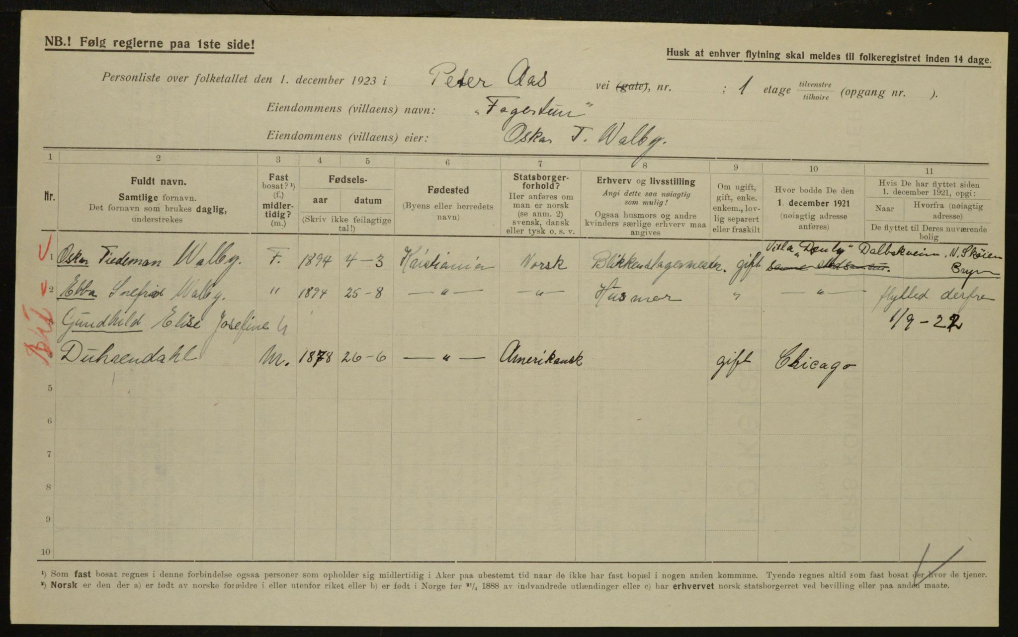 , Municipal Census 1923 for Aker, 1923, p. 29536