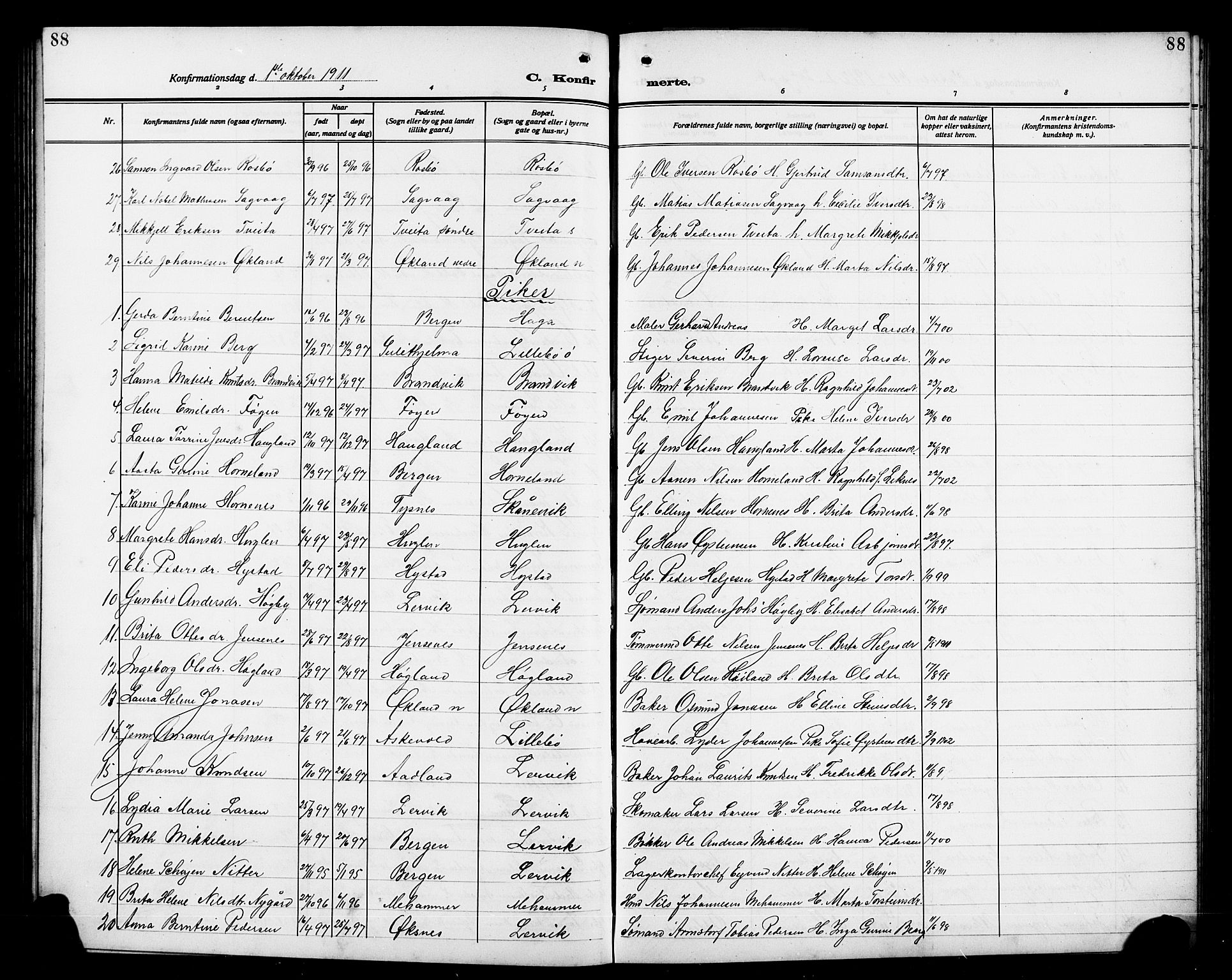 Stord sokneprestembete, AV/SAB-A-78201/H/Hab: Parish register (copy) no. A 3, 1910-1919, p. 88