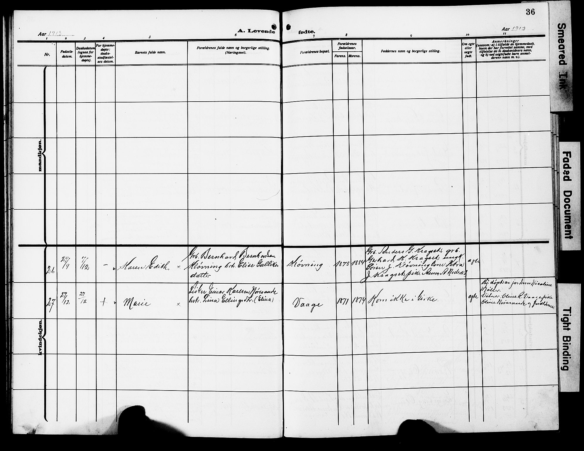 Ministerialprotokoller, klokkerbøker og fødselsregistre - Møre og Romsdal, AV/SAT-A-1454/503/L0050: Parish register (copy) no. 503C05, 1909-1922, p. 36