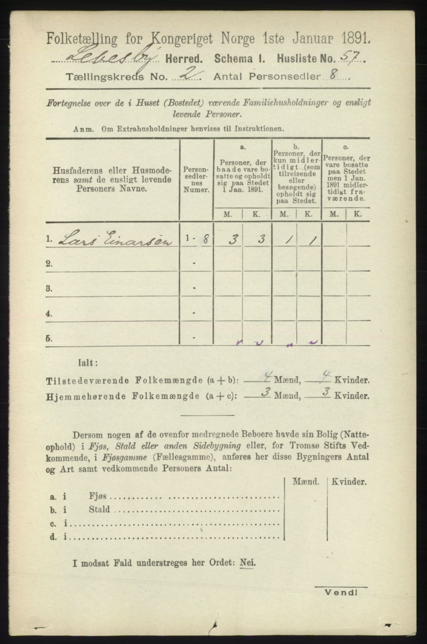 RA, 1891 census for 2022 Lebesby, 1891, p. 310