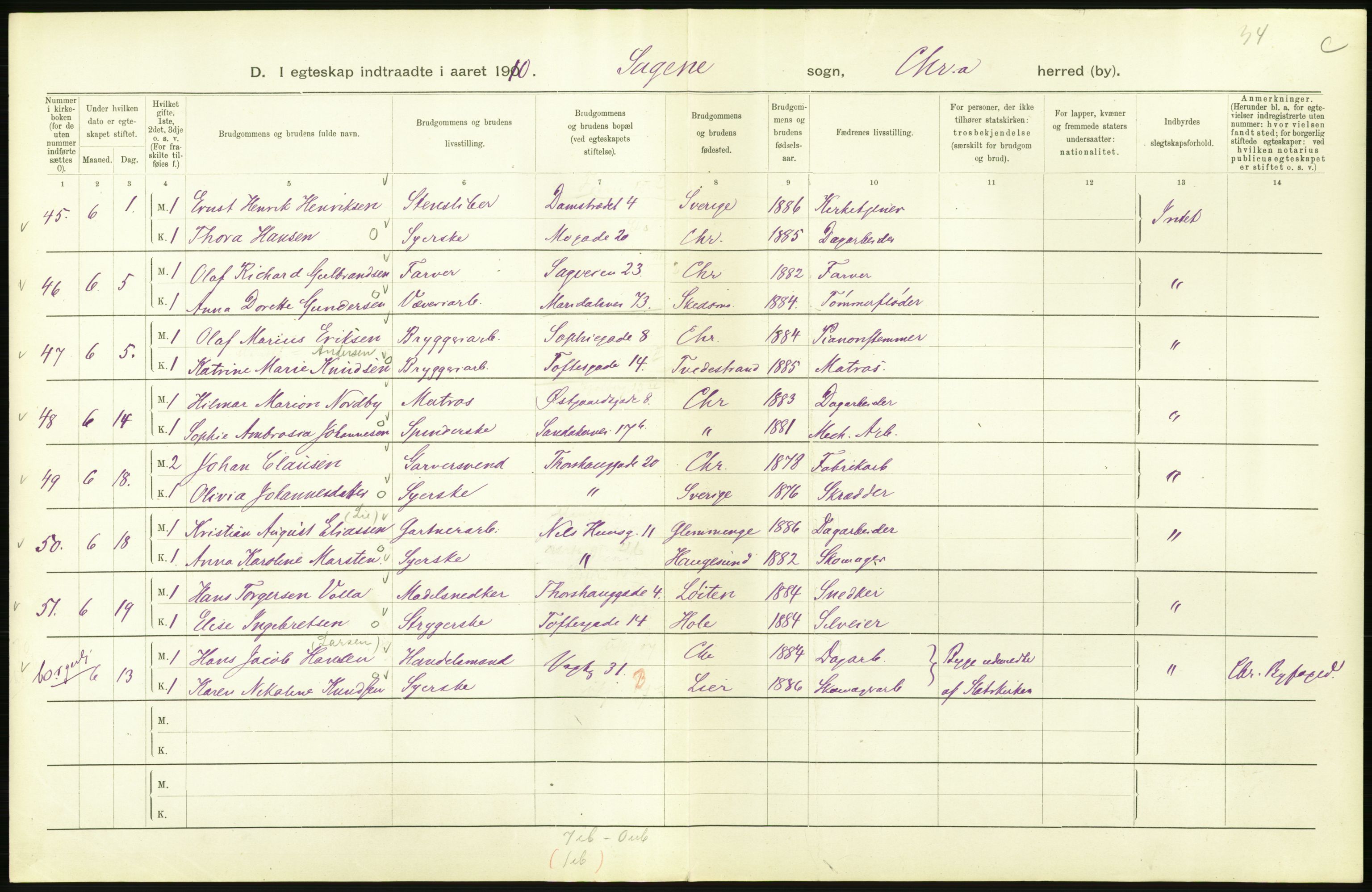 Statistisk sentralbyrå, Sosiodemografiske emner, Befolkning, AV/RA-S-2228/D/Df/Dfa/Dfah/L0009: Kristiania: Gifte og dødfødte., 1910, p. 626