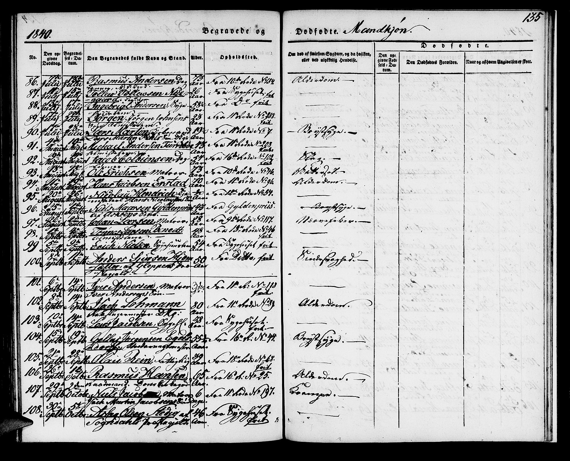 Domkirken sokneprestembete, SAB/A-74801/H/Haa/L0015: Parish register (official) no. A 14, 1835-1840, p. 135