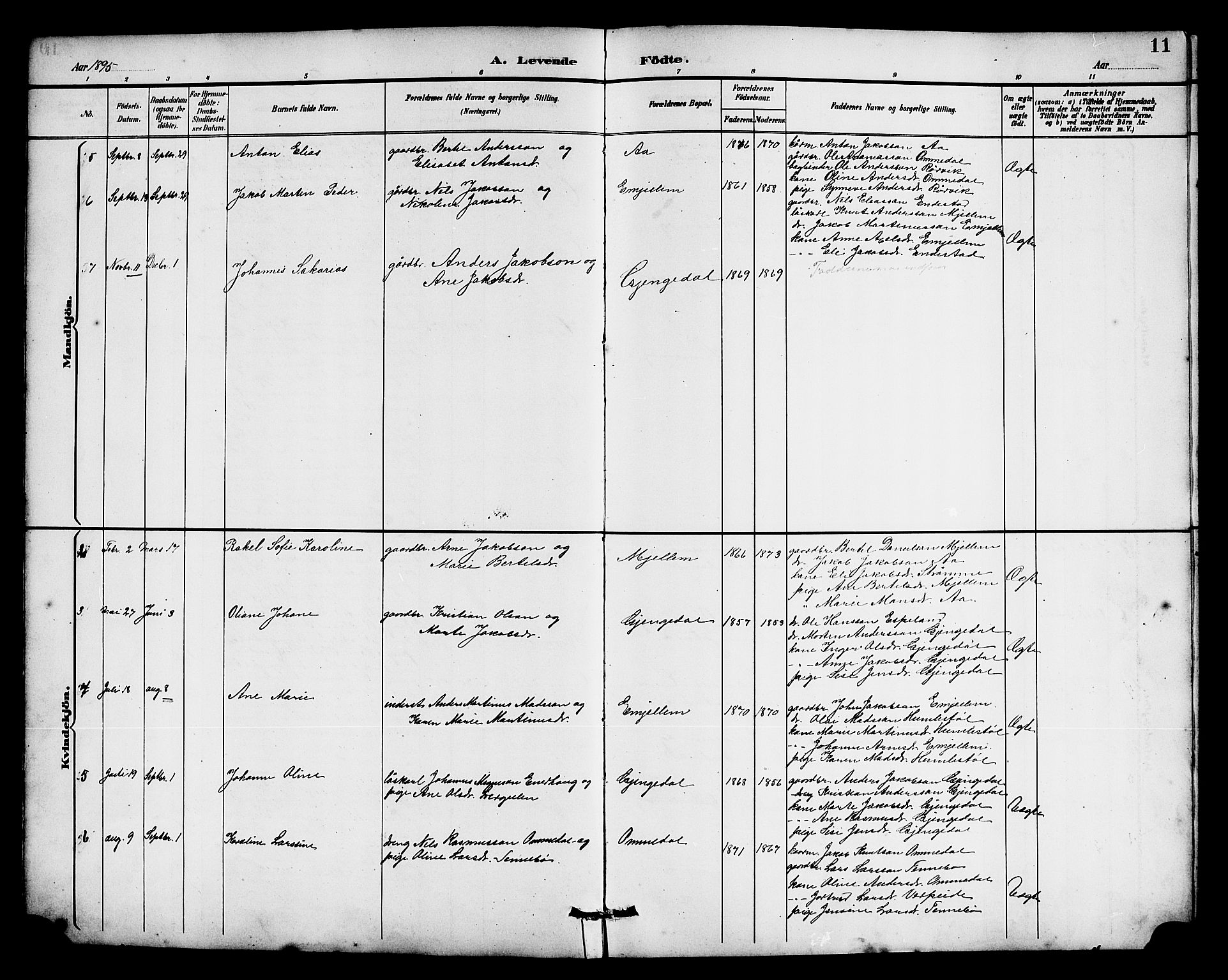 Gloppen sokneprestembete, AV/SAB-A-80101/H/Hab/Habe/L0001: Parish register (copy) no. E 1, 1891-1917, p. 11