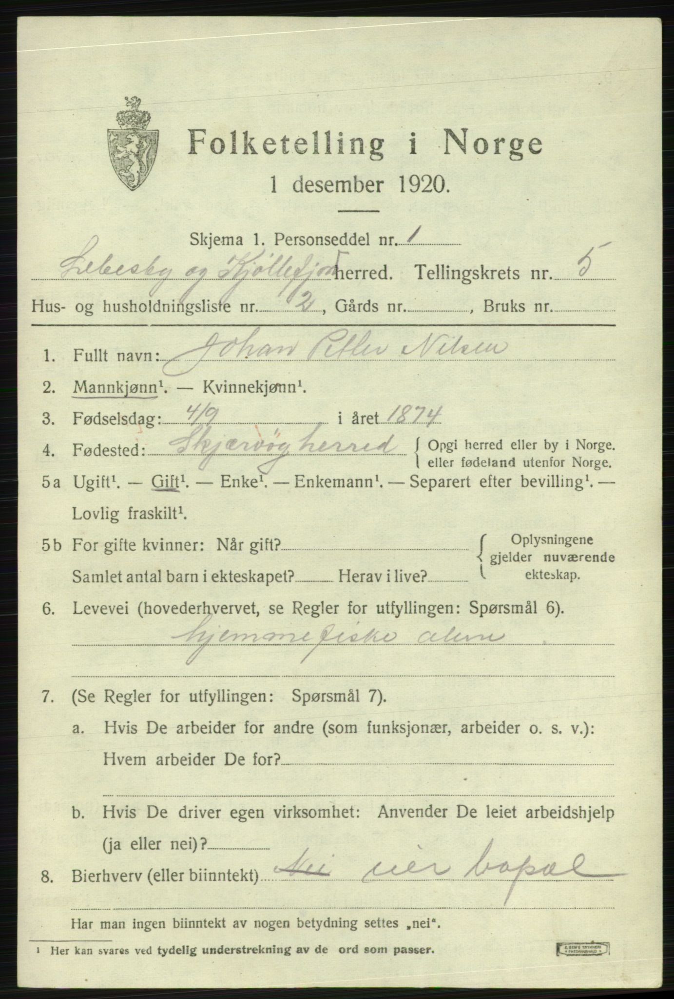 SATØ, 1920 census for Lebesby, 1920, p. 2423