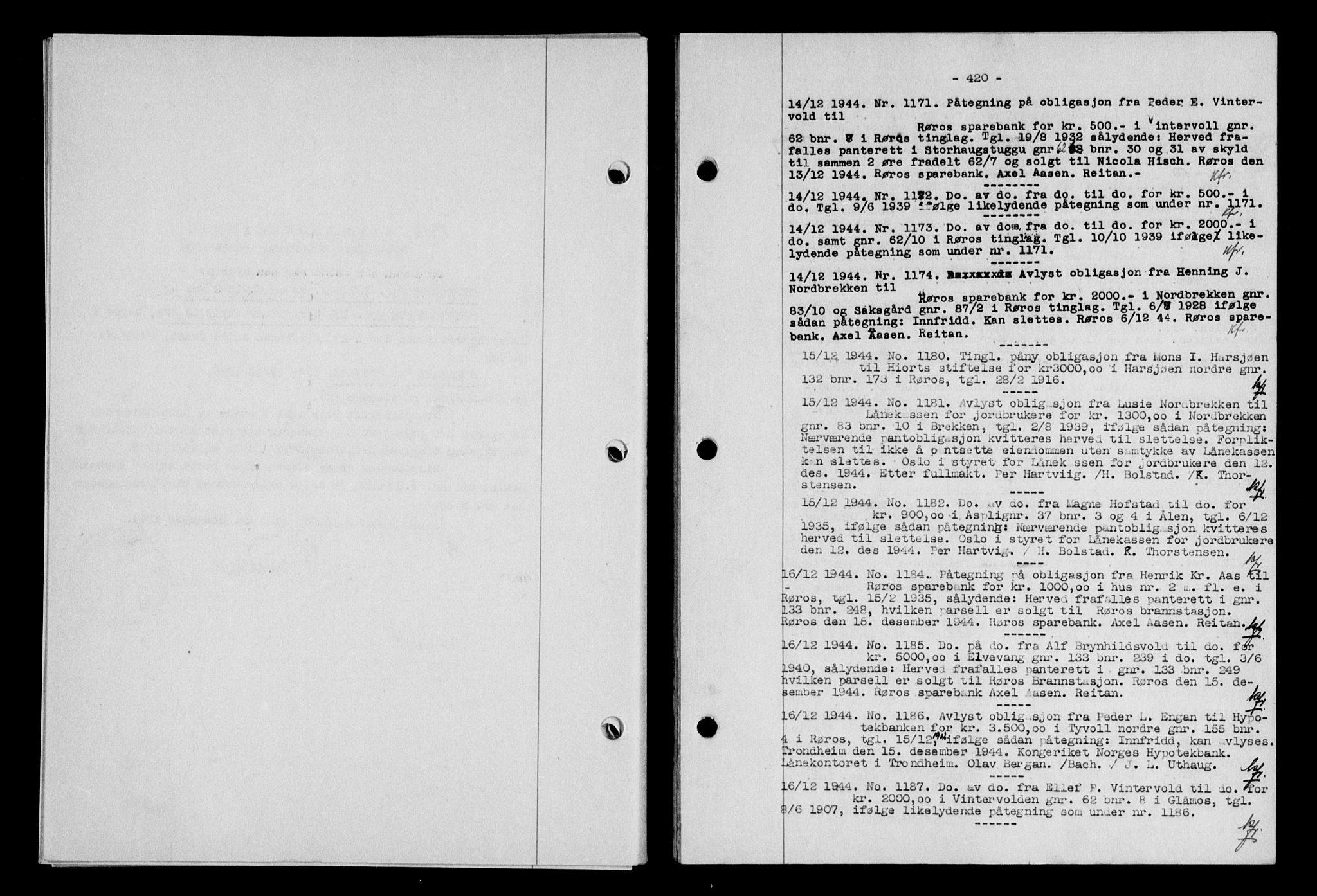 Gauldal sorenskriveri, SAT/A-0014/1/2/2C/L0058: Mortgage book no. 63, 1944-1945, Diary no: : 1171/1944