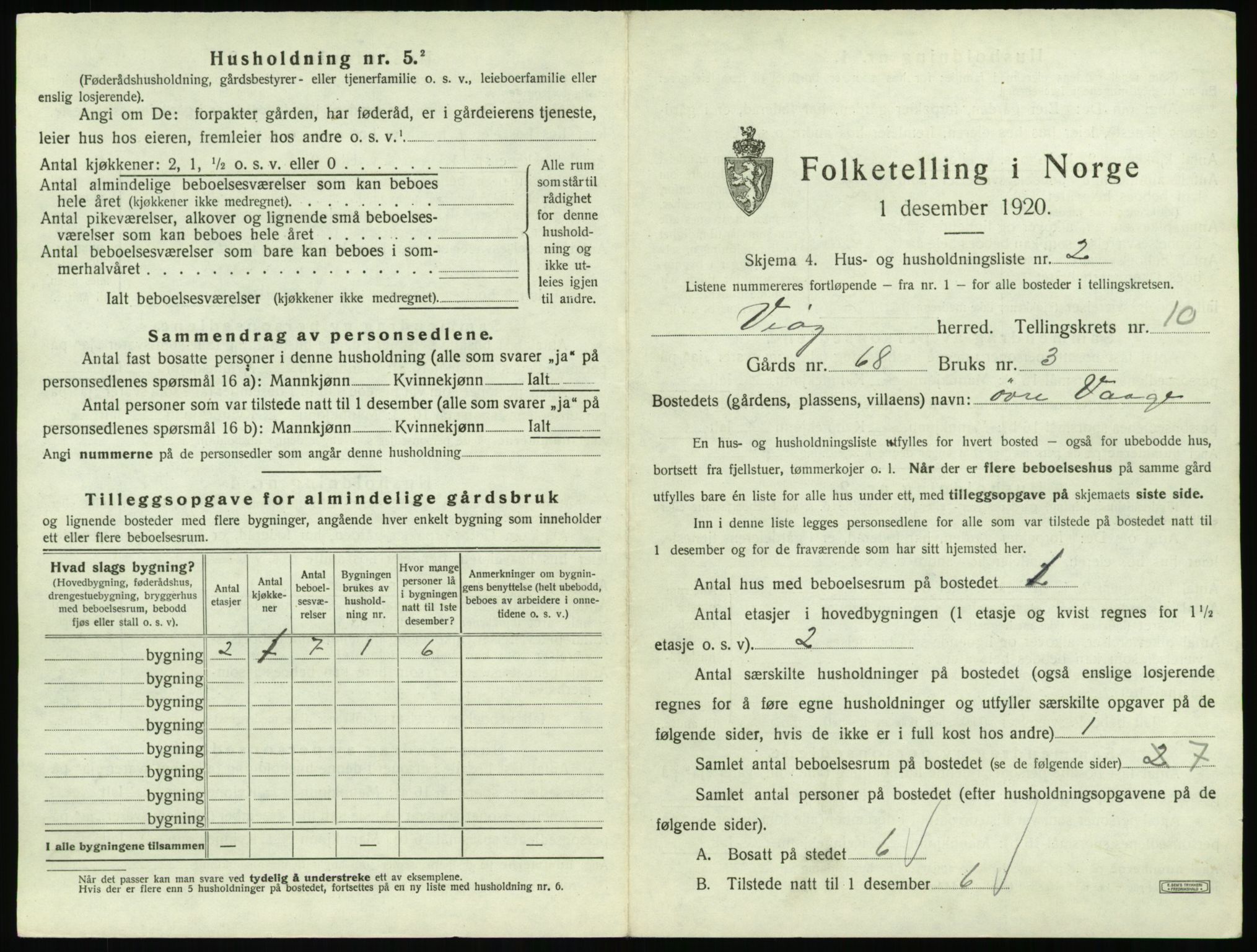 SAT, 1920 census for Veøy, 1920, p. 757