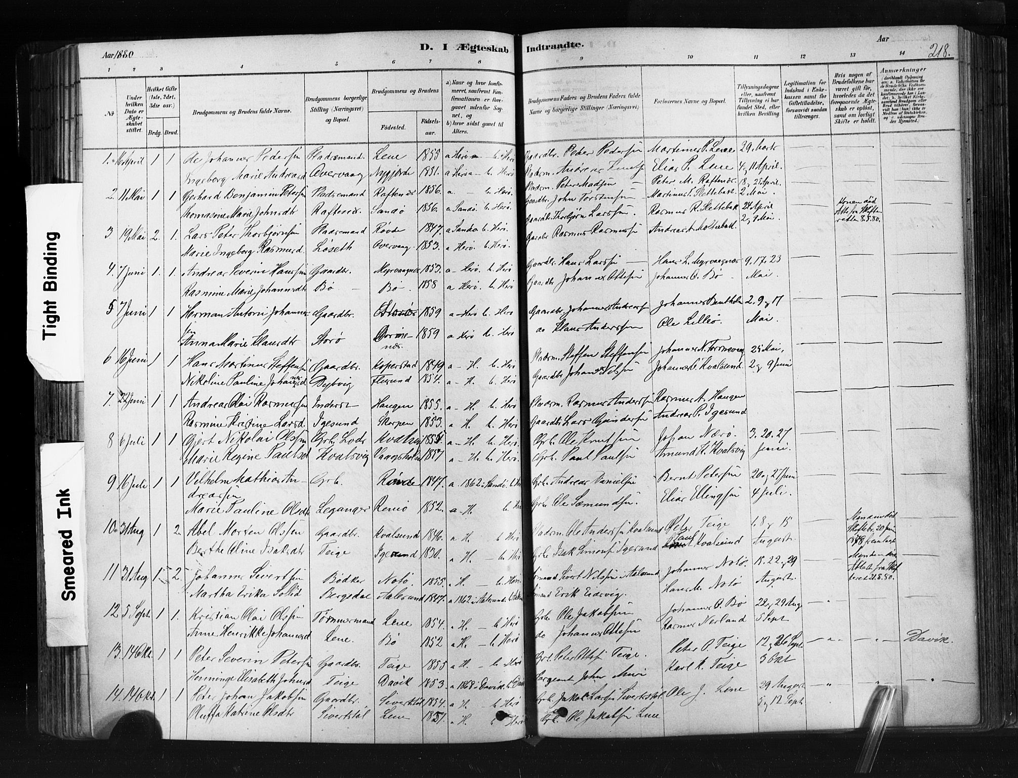 Ministerialprotokoller, klokkerbøker og fødselsregistre - Møre og Romsdal, SAT/A-1454/507/L0073: Parish register (official) no. 507A08, 1878-1904, p. 218