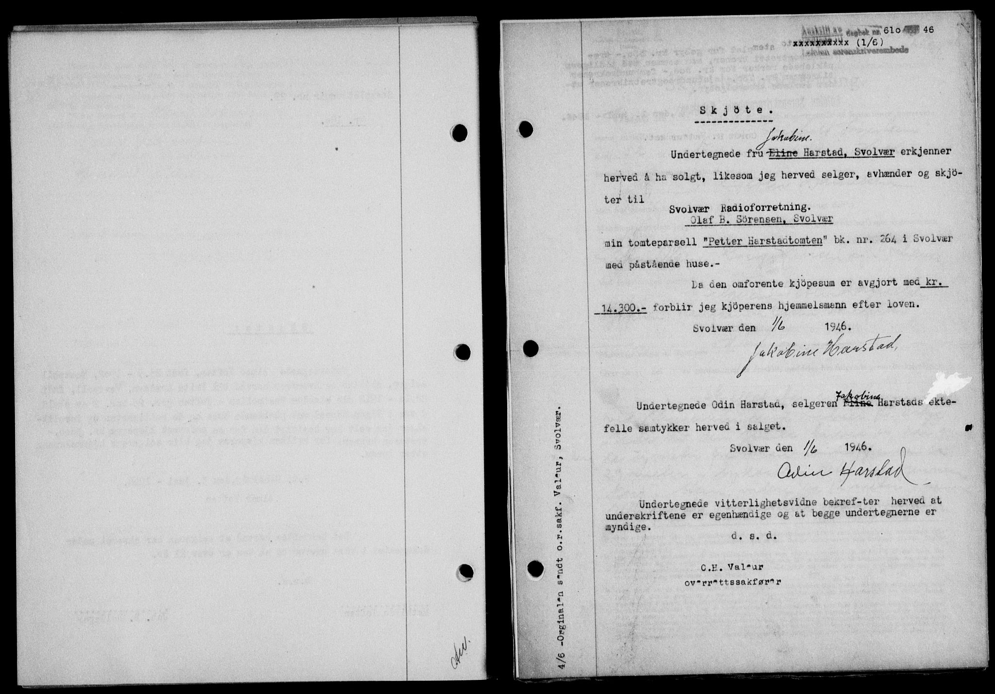 Lofoten sorenskriveri, SAT/A-0017/1/2/2C/L0014a: Mortgage book no. 14a, 1946-1946, Diary no: : 610/1946