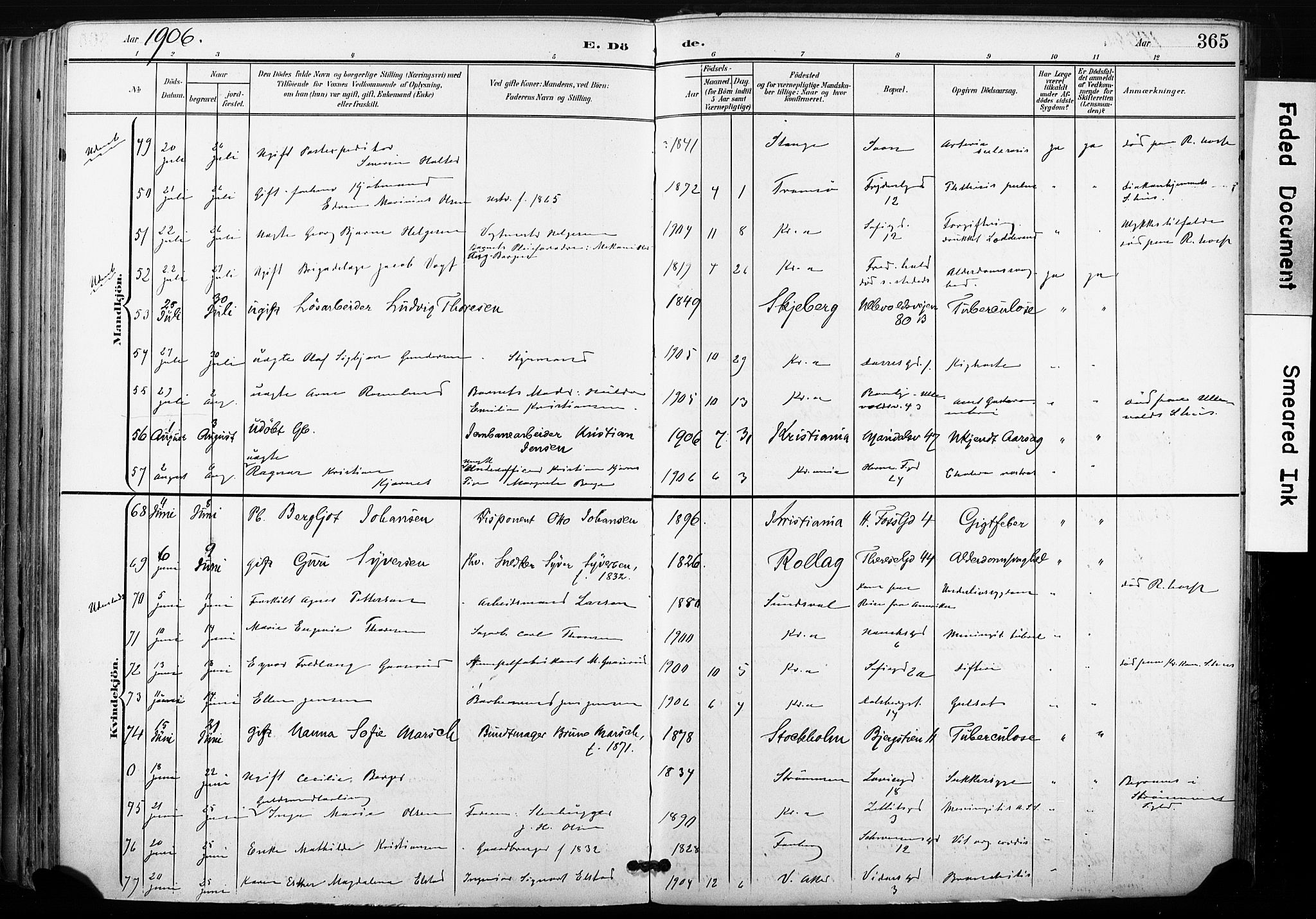 Gamle Aker prestekontor Kirkebøker, SAO/A-10617a/F/L0013: Parish register (official) no. 13, 1901-1908, p. 365