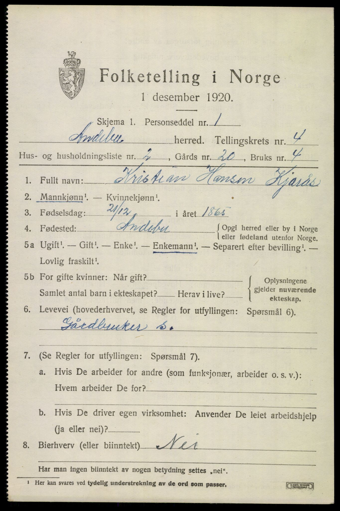 SAKO, 1920 census for Andebu, 1920, p. 2242