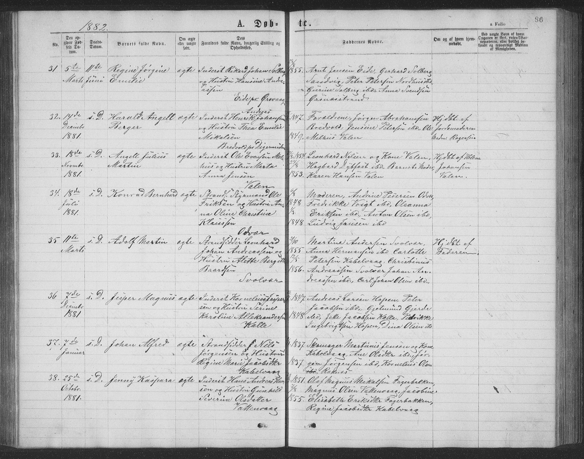 Ministerialprotokoller, klokkerbøker og fødselsregistre - Nordland, AV/SAT-A-1459/874/L1075: Parish register (copy) no. 874C04, 1876-1883, p. 86