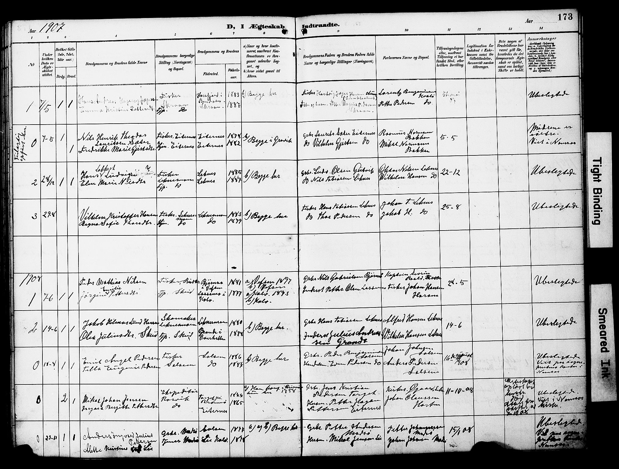 Ministerialprotokoller, klokkerbøker og fødselsregistre - Nord-Trøndelag, SAT/A-1458/788/L0701: Parish register (copy) no. 788C01, 1888-1913, p. 173