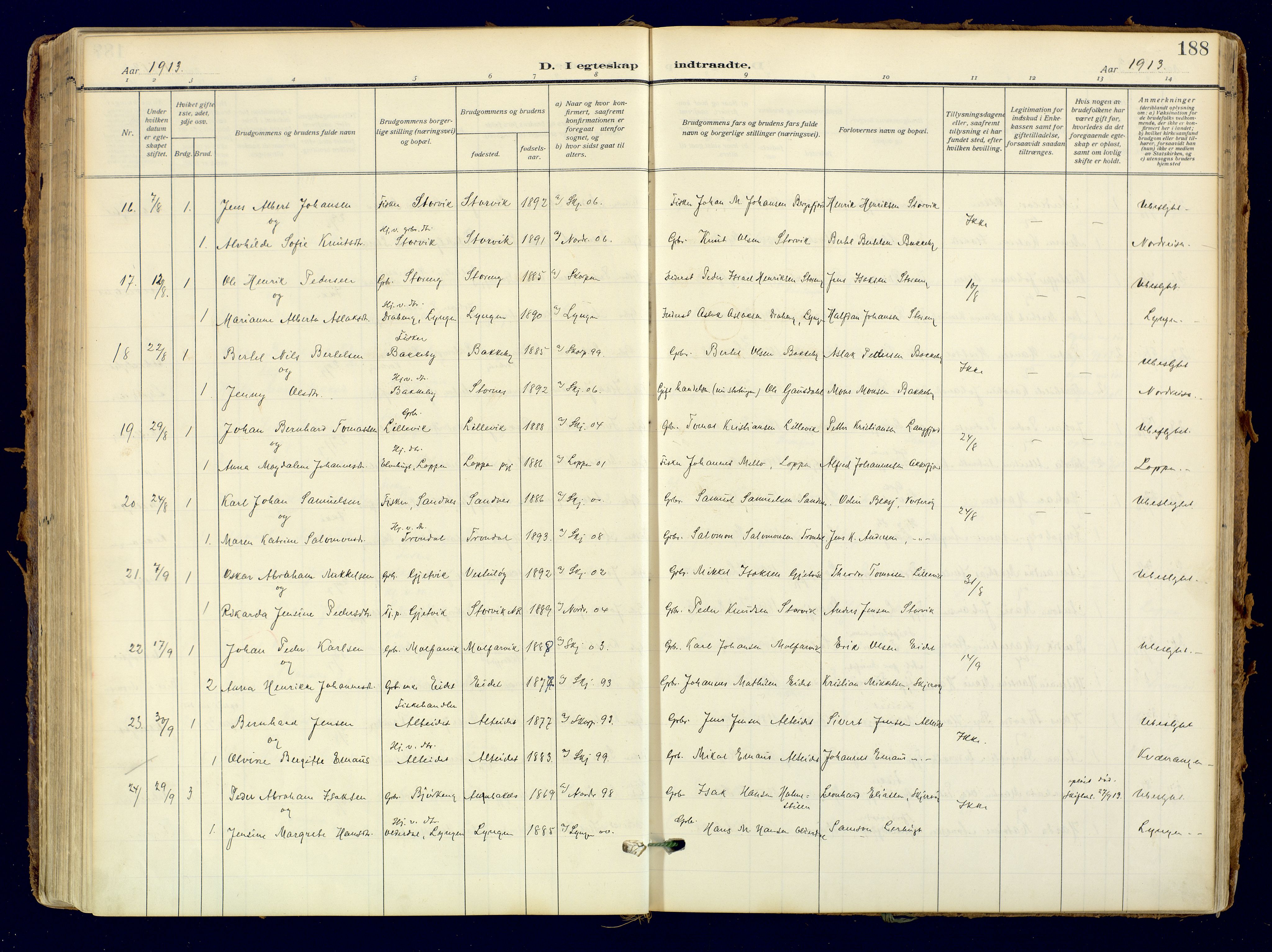 Skjervøy sokneprestkontor, AV/SATØ-S-1300/H/Ha/Haa: Parish register (official) no. 18, 1910-1926, p. 188