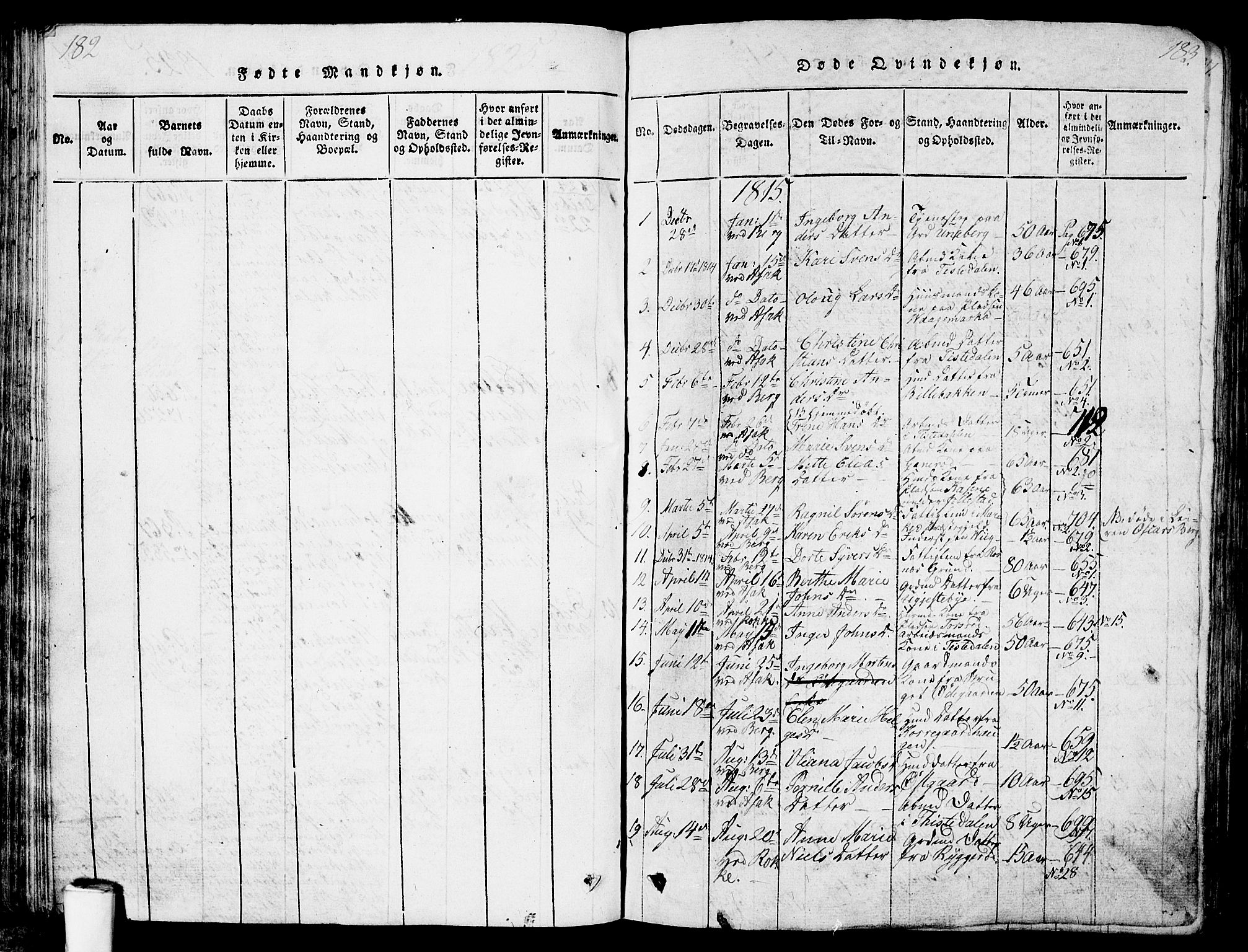 Berg prestekontor Kirkebøker, SAO/A-10902/G/Ga/L0001: Parish register (copy) no. I 1, 1815-1832, p. 182-183