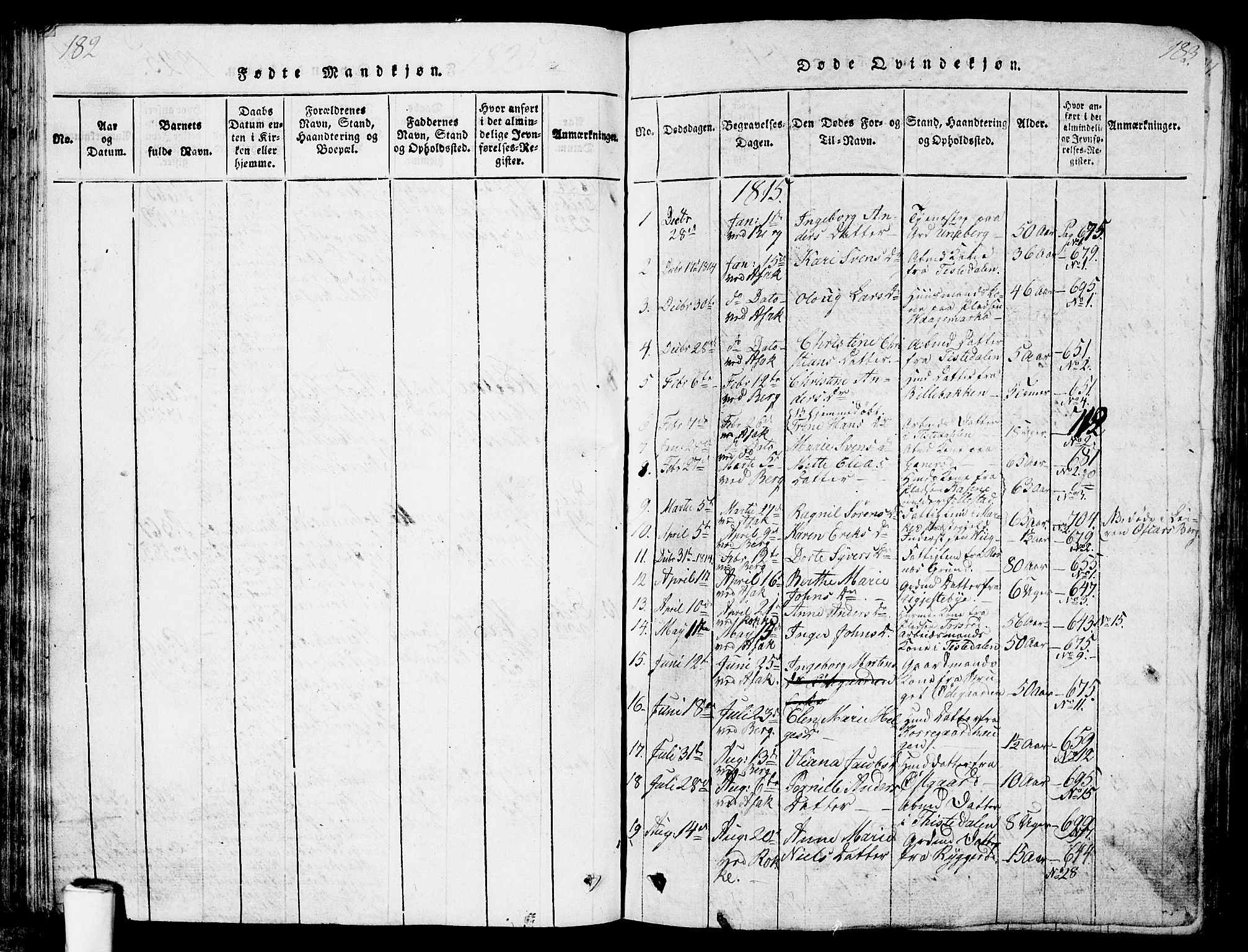 Berg prestekontor Kirkebøker, AV/SAO-A-10902/G/Ga/L0001: Parish register (copy) no. I 1, 1815-1832, p. 182-183