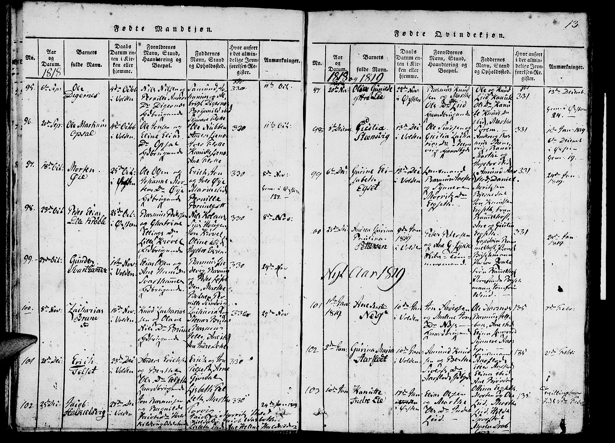 Ministerialprotokoller, klokkerbøker og fødselsregistre - Møre og Romsdal, SAT/A-1454/511/L0138: Parish register (official) no. 511A05, 1817-1832, p. 13