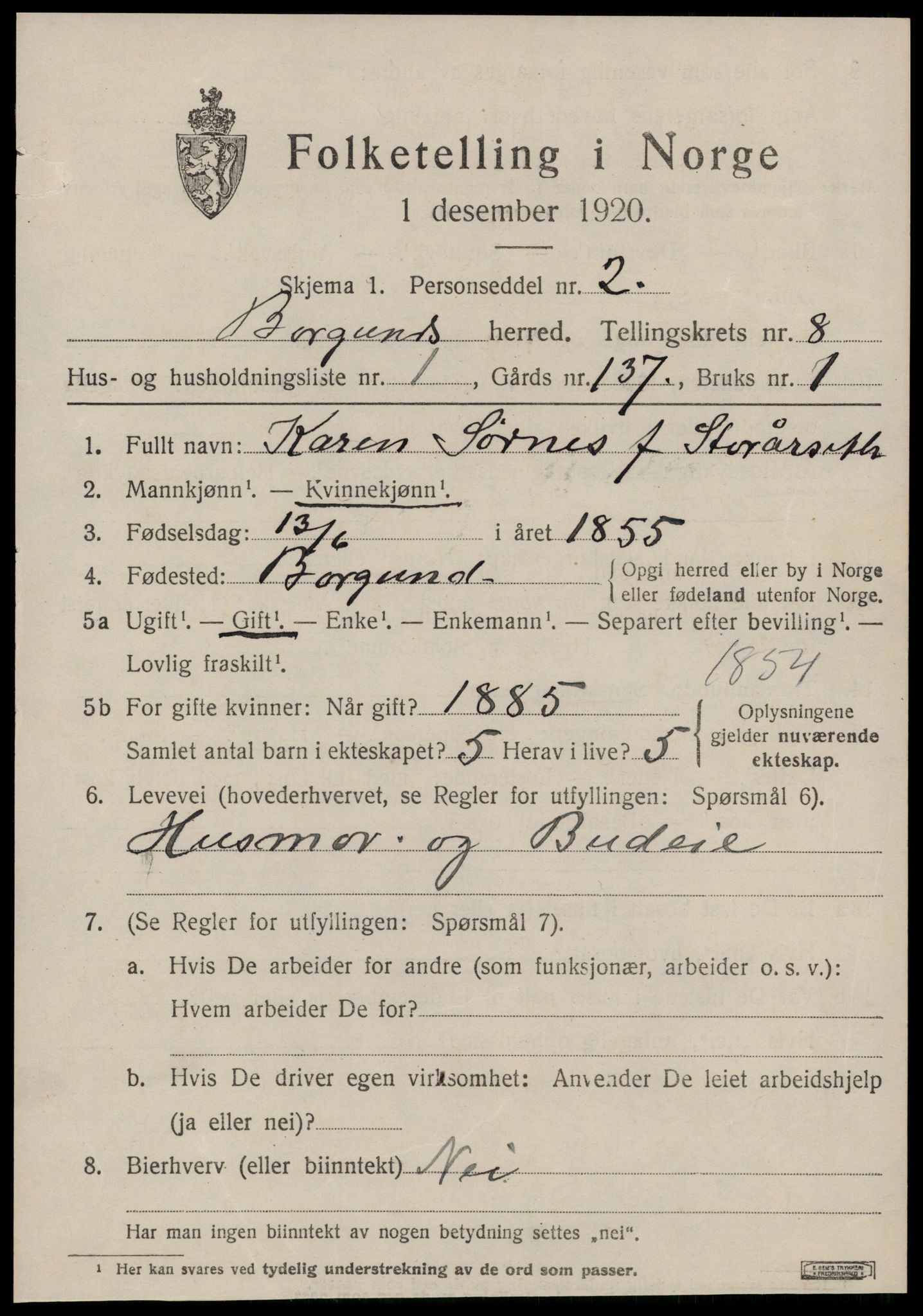 SAT, 1920 census for Borgund, 1920, p. 7046