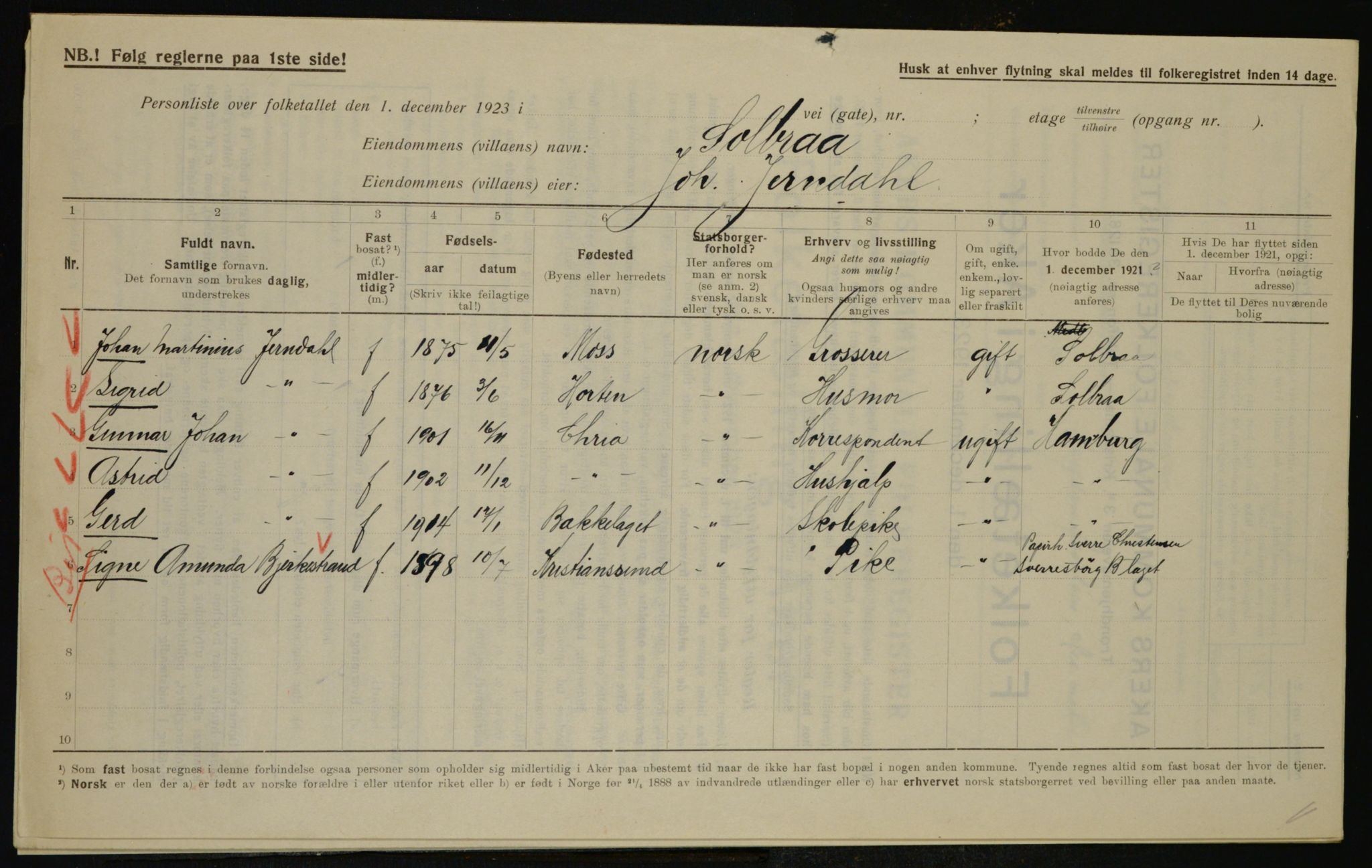 , Municipal Census 1923 for Aker, 1923, p. 41658