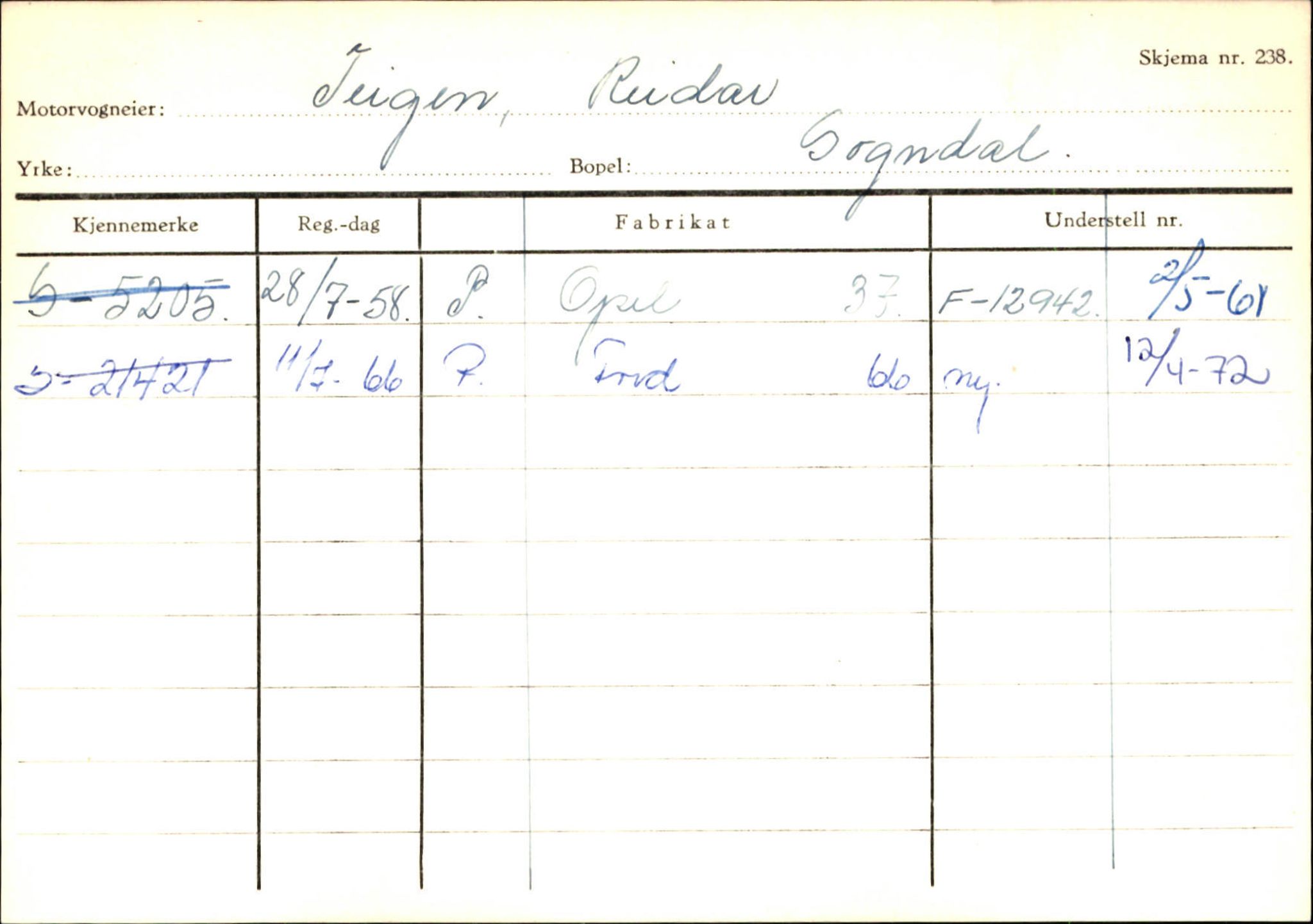 Statens vegvesen, Sogn og Fjordane vegkontor, AV/SAB-A-5301/4/F/L0124: Eigarregister Sogndal A-U, 1945-1975, p. 2594