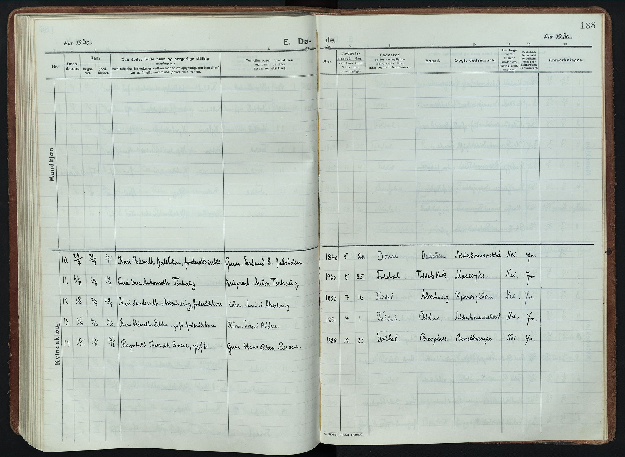 Alvdal prestekontor, AV/SAH-PREST-060/H/Ha/Haa/L0005: Parish register (official) no. 5, 1913-1930, p. 188