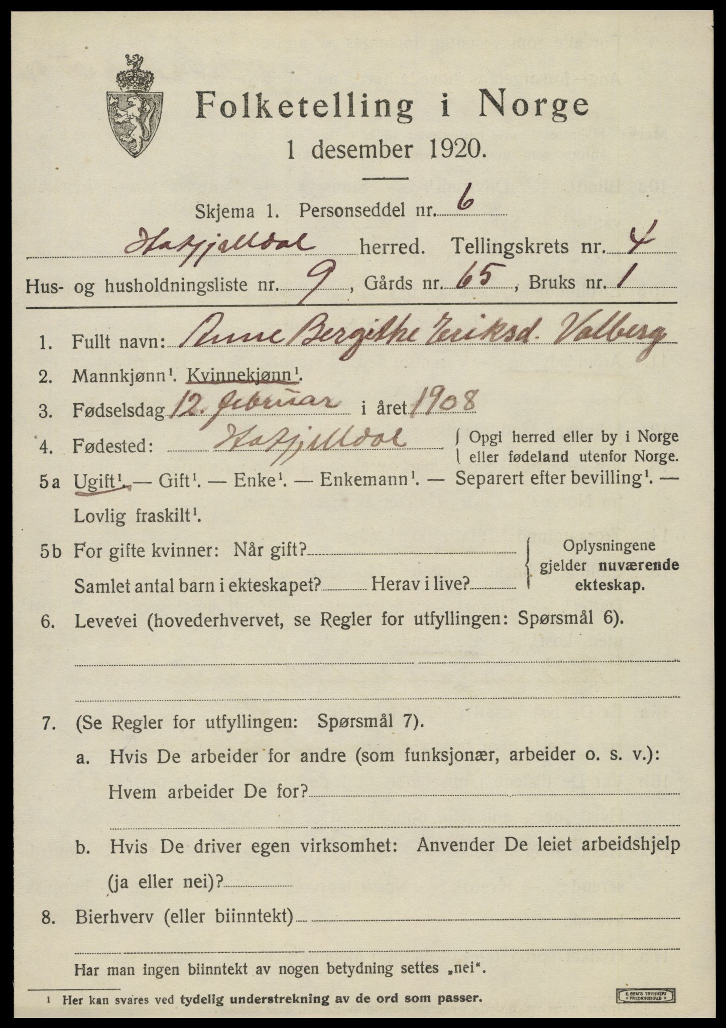 SAT, 1920 census for Hattfjelldal, 1920, p. 1088