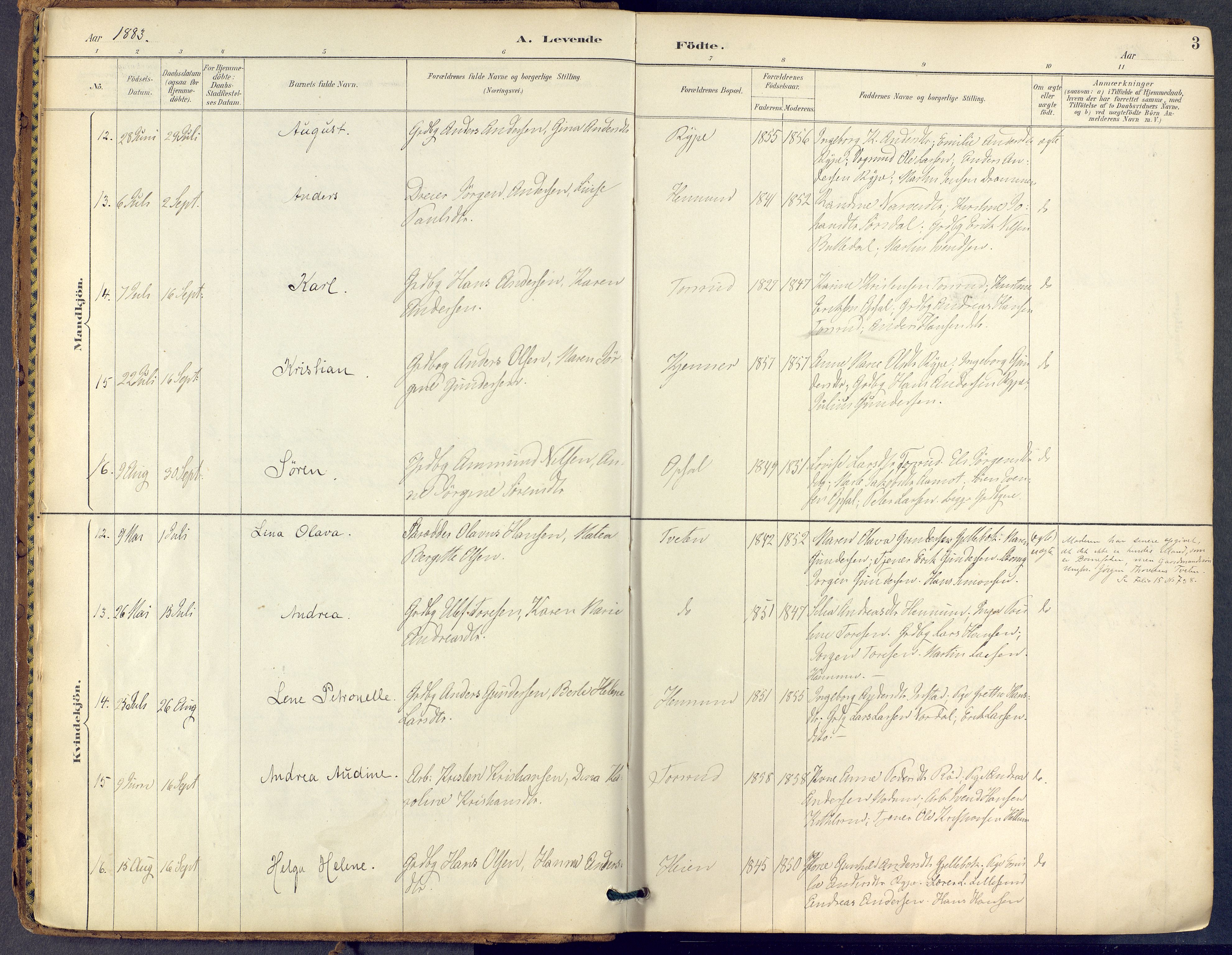 Lier kirkebøker, SAKO/A-230/F/Fb/L0001: Parish register (official) no. II 1, 1883-1910, p. 3