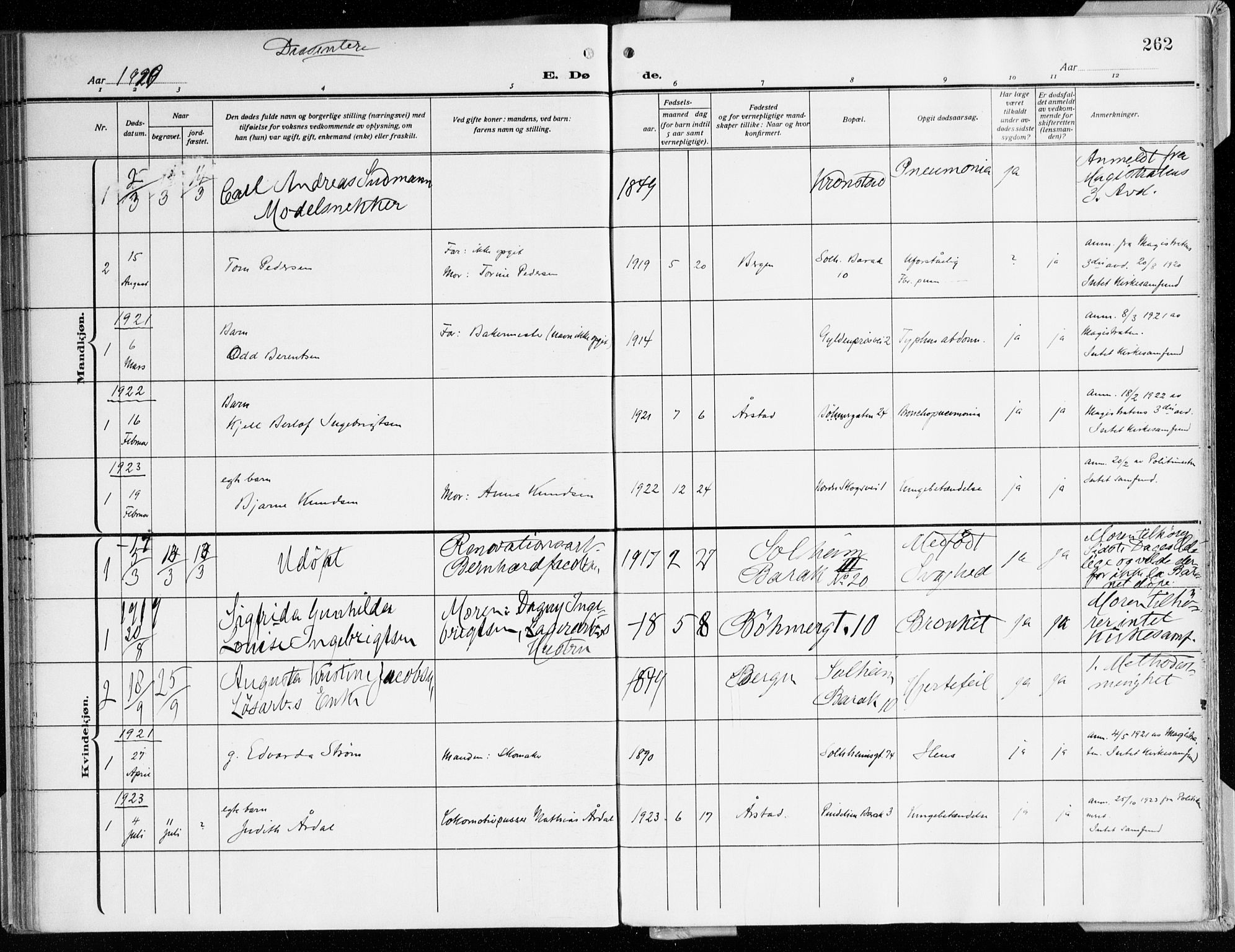 Årstad Sokneprestembete, SAB/A-79301/H/Haa/L0003: Parish register (official) no. A 3, 1914-1919, p. 262