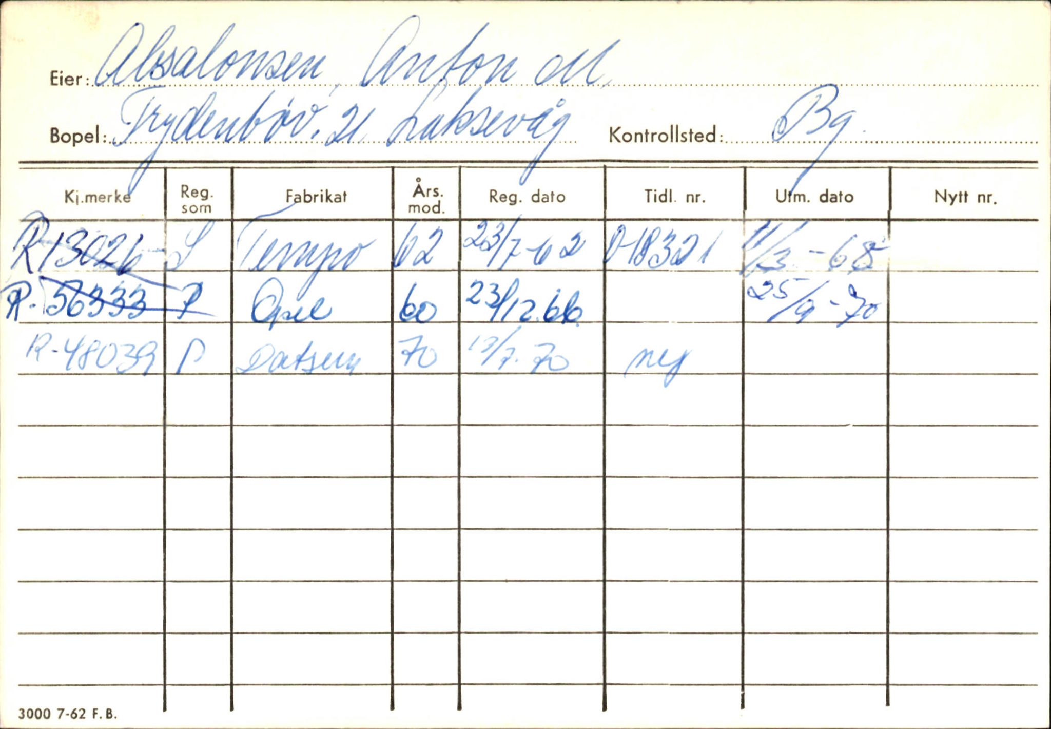 Statens vegvesen, Hordaland vegkontor, SAB/A-5201/2/Ha/L0001: R-eierkort A, 1920-1971, p. 66
