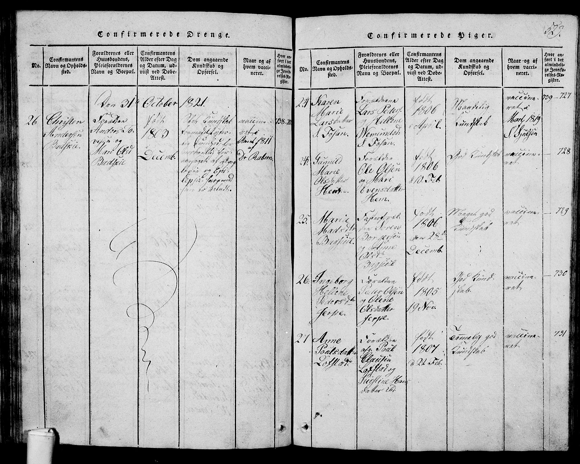 Våle kirkebøker, AV/SAKO-A-334/G/Ga/L0001: Parish register (copy) no. I 1, 1814-1824, p. 528-529