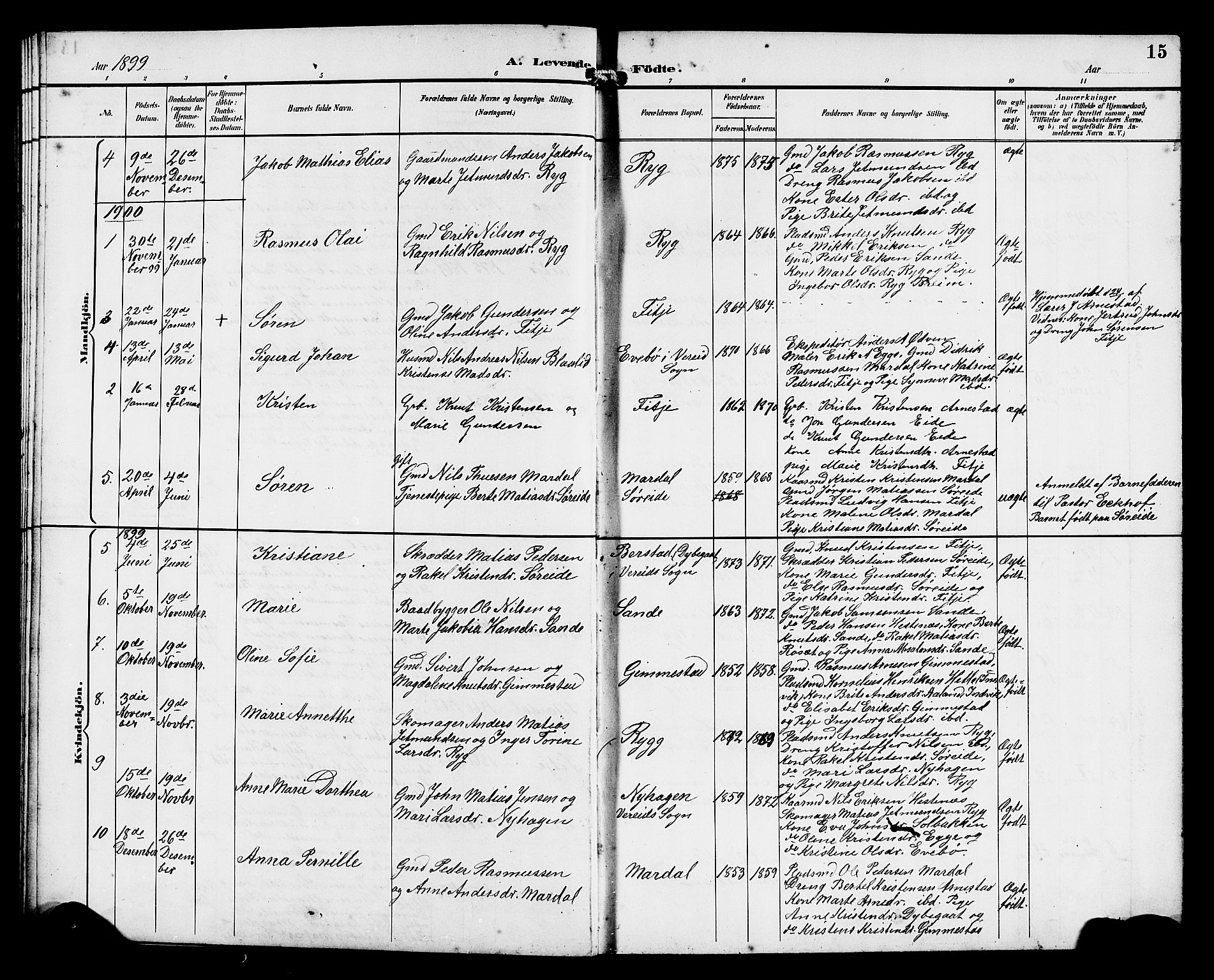 Gloppen sokneprestembete, AV/SAB-A-80101/H/Hab/Habd/L0001: Parish register (copy) no. D 1, 1892-1921, p. 15