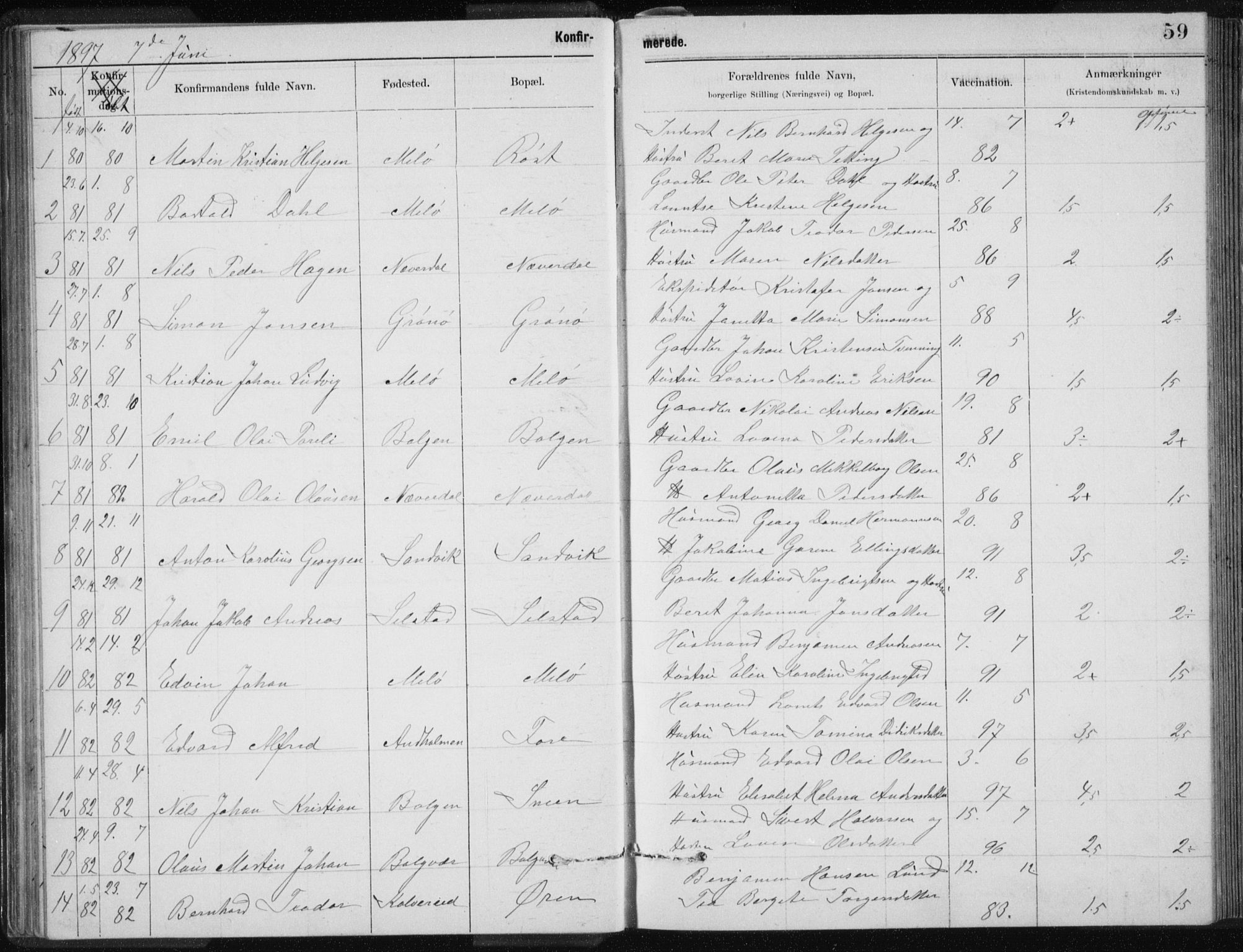 Ministerialprotokoller, klokkerbøker og fødselsregistre - Nordland, SAT/A-1459/843/L0637: Parish register (copy) no. 843C06, 1884-1908, p. 59