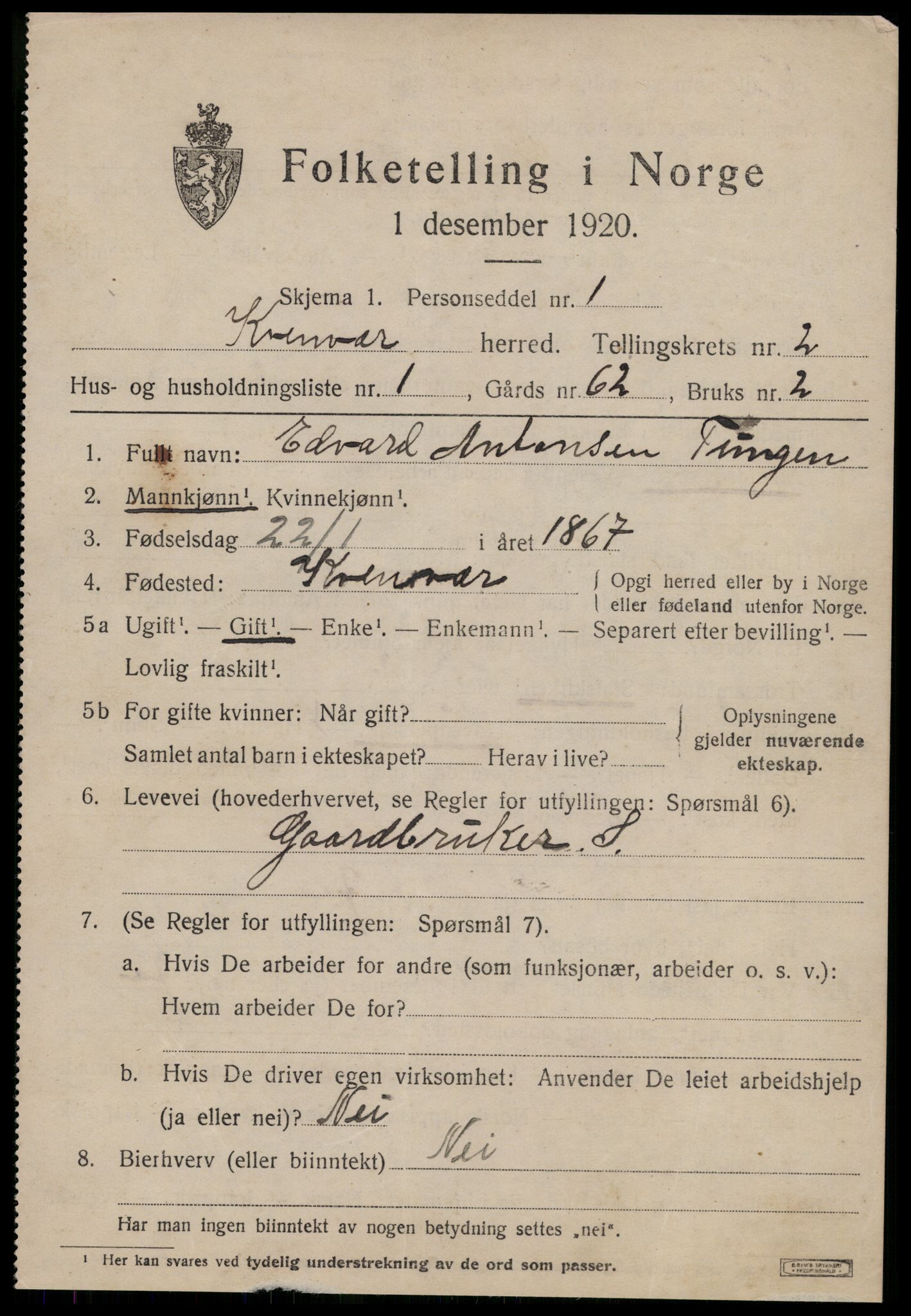 SAT, 1920 census for Kvenvær, 1920, p. 744