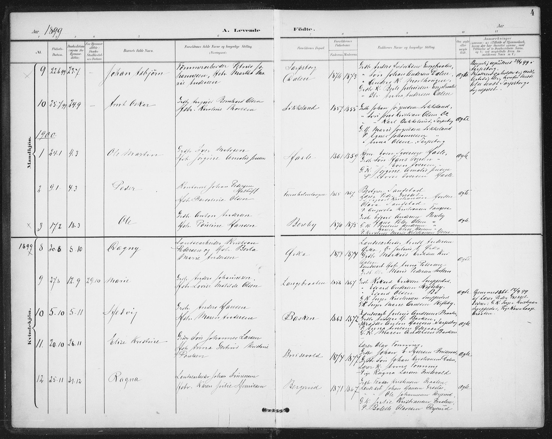 Varteig prestekontor Kirkebøker, SAO/A-10447a/F/Fa/L0003: Parish register (official) no. 3, 1899-1919, p. 4