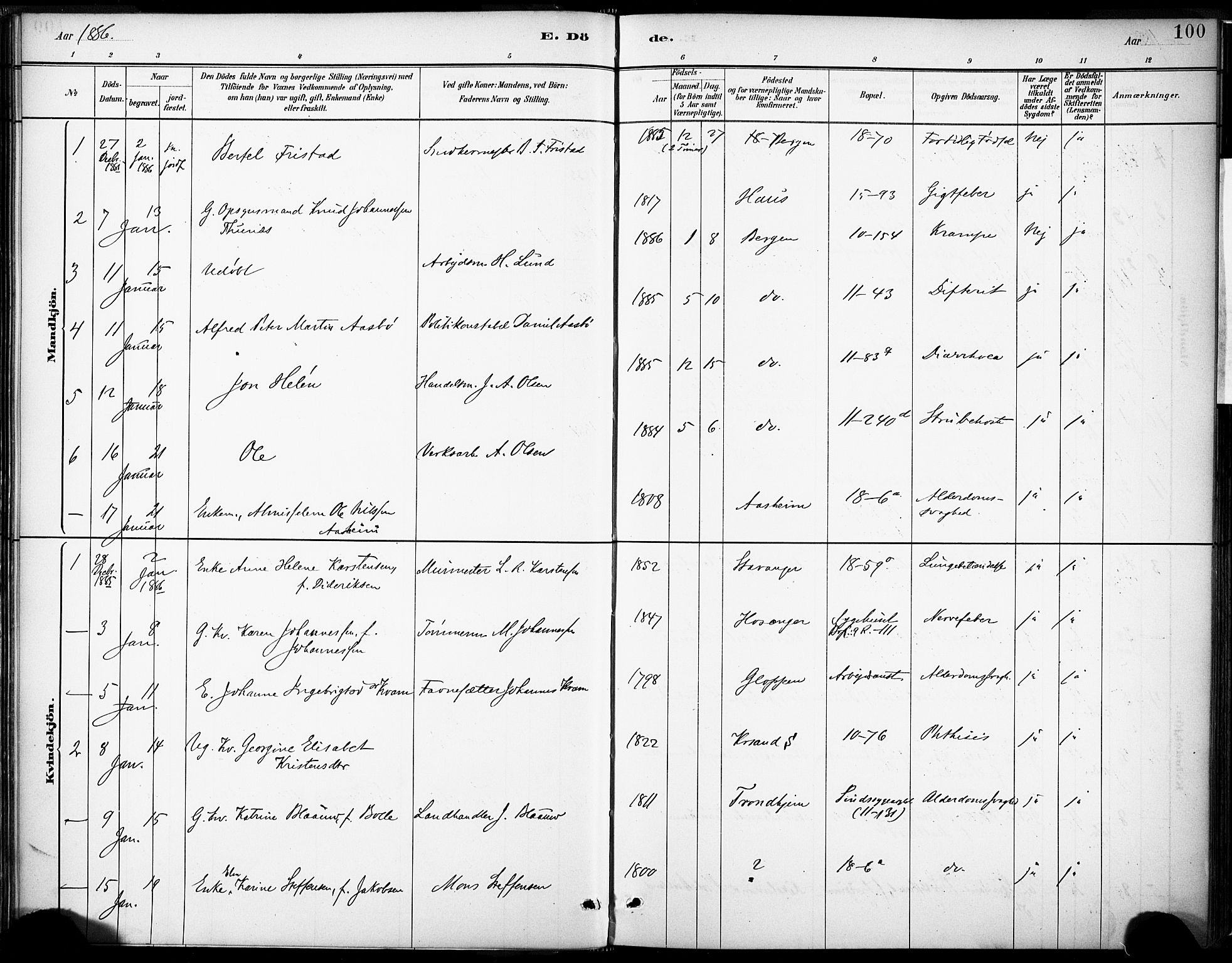 Domkirken sokneprestembete, AV/SAB-A-74801/H/Haa/L0043: Parish register (official) no. E 5, 1882-1904, p. 100