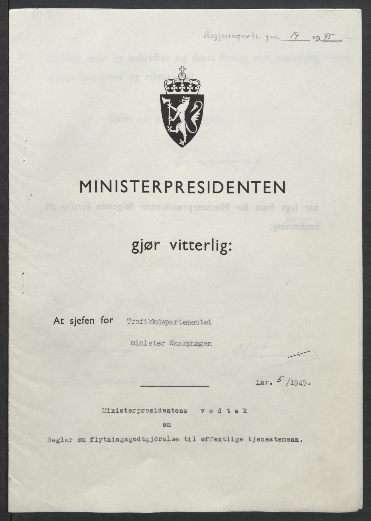 NS-administrasjonen 1940-1945 (Statsrådsekretariatet, de kommisariske statsråder mm), RA/S-4279/D/Db/L0101/0001: -- / Lover og vedtak, 1945, p. 184