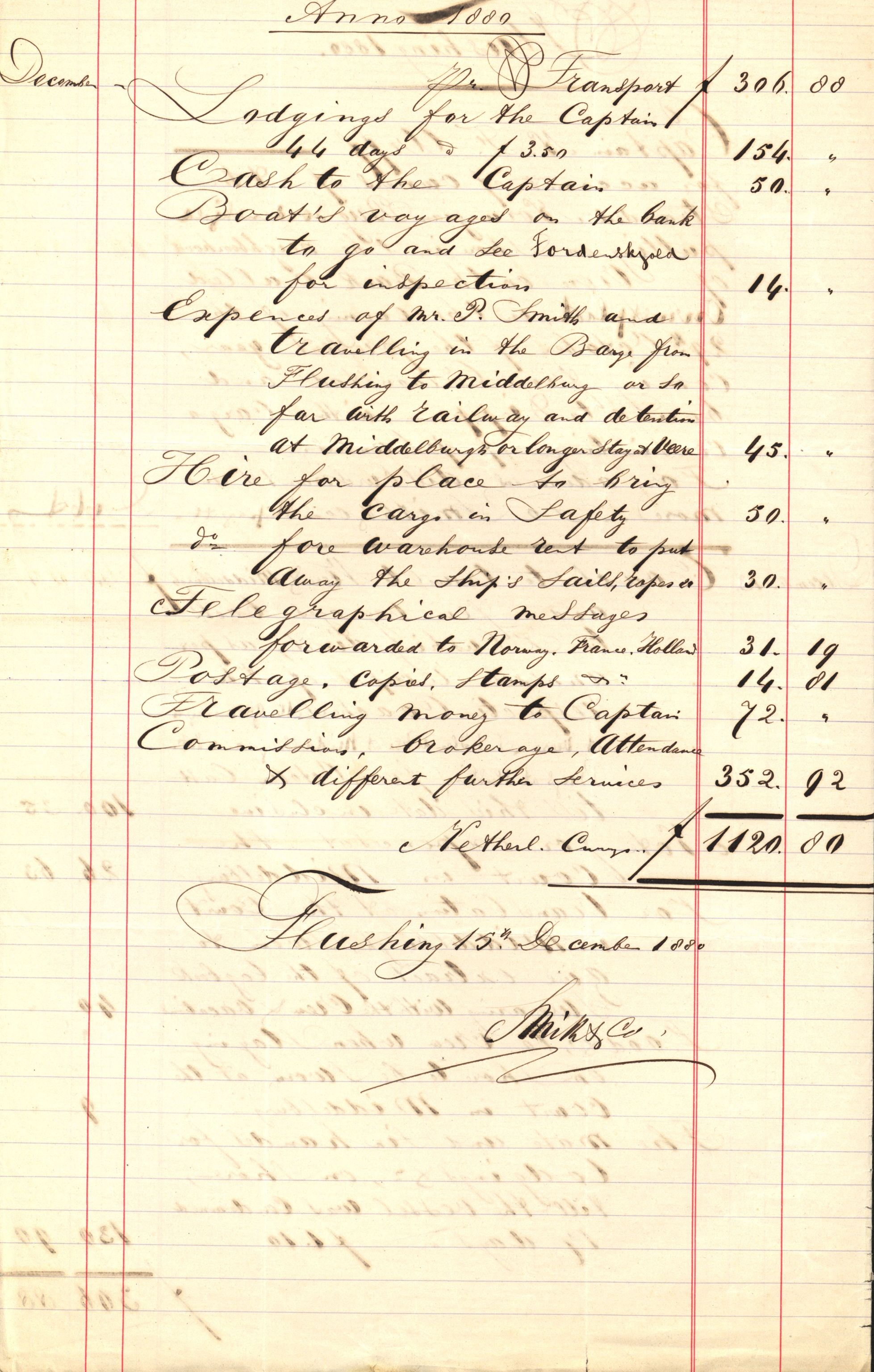 Pa 63 - Østlandske skibsassuranceforening, VEMU/A-1079/G/Ga/L0012/0005: Havaridokumenter / Tordenskjold af Bergen, 1880