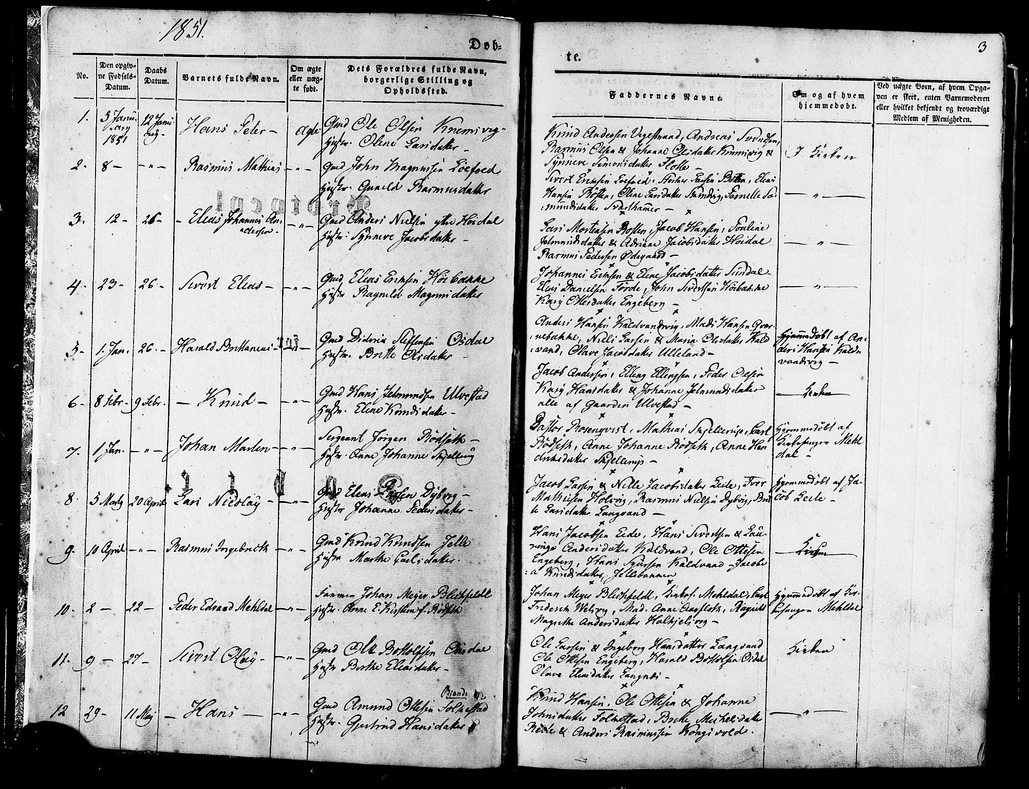 Ministerialprotokoller, klokkerbøker og fødselsregistre - Møre og Romsdal, AV/SAT-A-1454/511/L0140: Parish register (official) no. 511A07, 1851-1878, p. 3