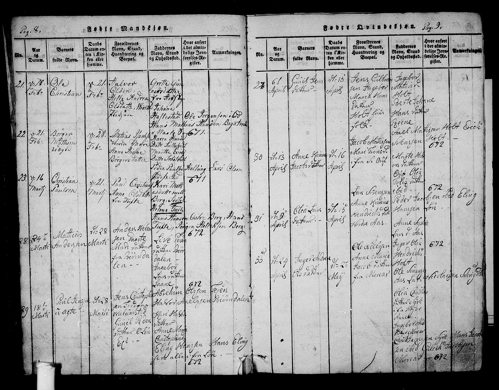 Ramnes kirkebøker, AV/SAKO-A-314/G/Ga/L0001: Parish register (copy) no. I 1, 1813-1847, p. 8-9